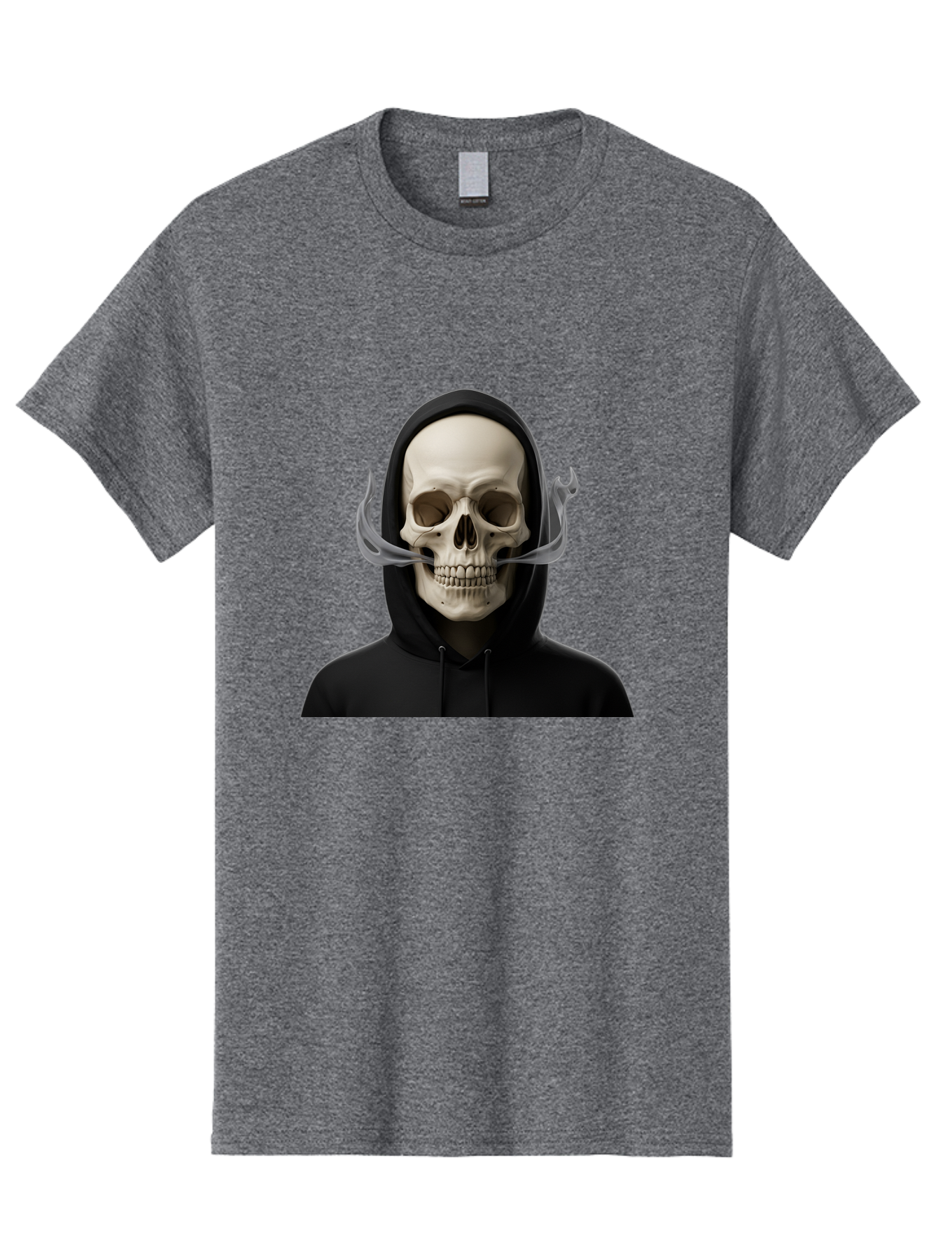 Grim-Reaper-Skull Men'S Graphic Tee, 100% Cotton, Comfortable Casual Summer Wear, Machine Washable, Skull Wearing Hoodie, Ghostly Figure, Surreal Art, Mystical Creature, Dark Fantasy, Eerie Atmosphere, Gothic Style, Mysterious Entity, Bad170 14