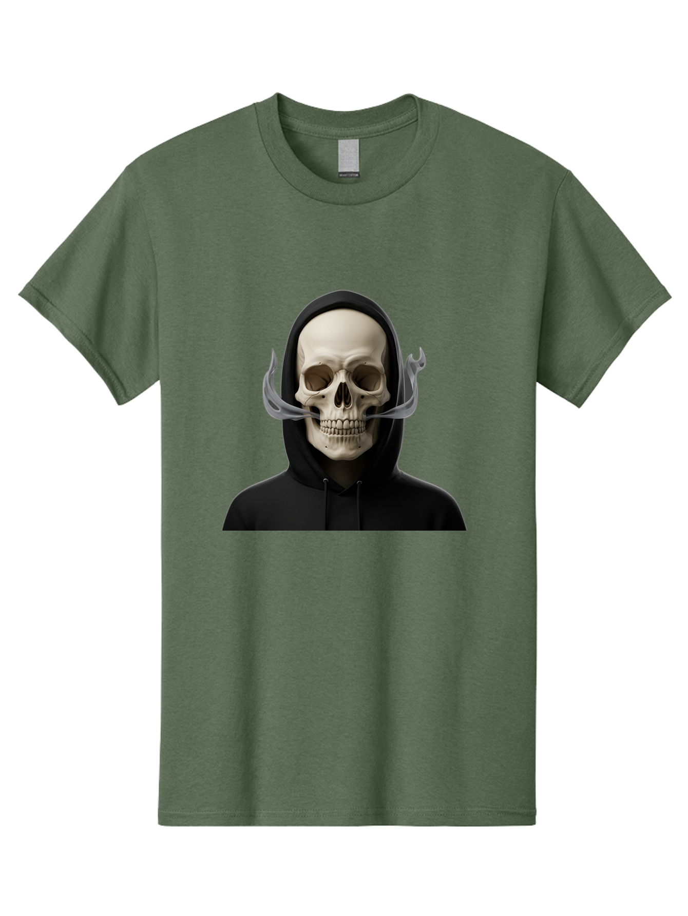 Grim-Reaper-Skull Men'S Graphic Tee, 100% Cotton, Comfortable Casual Summer Wear, Machine Washable, Skull Wearing Hoodie, Ghostly Figure, Surreal Art, Mystical Creature, Dark Fantasy, Eerie Atmosphere, Gothic Style, Mysterious Entity, Bad170 6