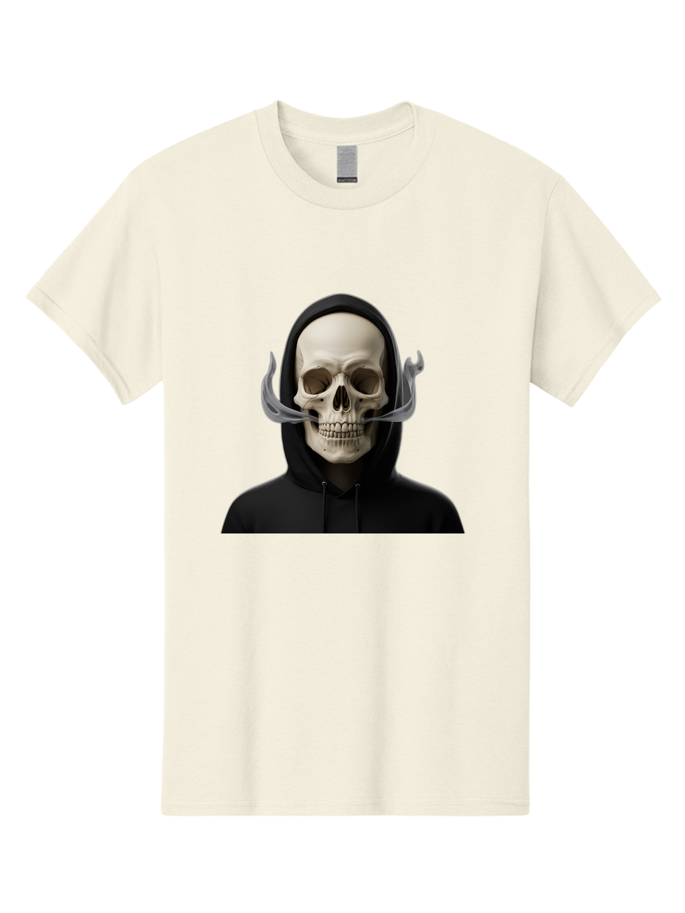 Grim-Reaper-Skull Men'S Graphic Tee, 100% Cotton, Comfortable Casual Summer Wear, Machine Washable, Skull Wearing Hoodie, Ghostly Figure, Surreal Art, Mystical Creature, Dark Fantasy, Eerie Atmosphere, Gothic Style, Mysterious Entity, Bad170 2