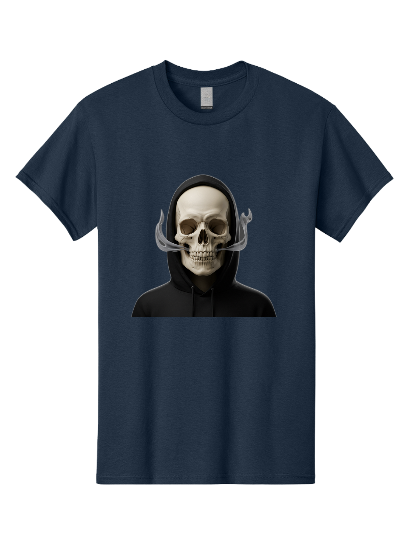 Grim-Reaper-Skull Men'S Graphic Tee, 100% Cotton, Comfortable Casual Summer Wear, Machine Washable, Skull Wearing Hoodie, Ghostly Figure, Surreal Art, Mystical Creature, Dark Fantasy, Eerie Atmosphere, Gothic Style, Mysterious Entity, Bad170 10