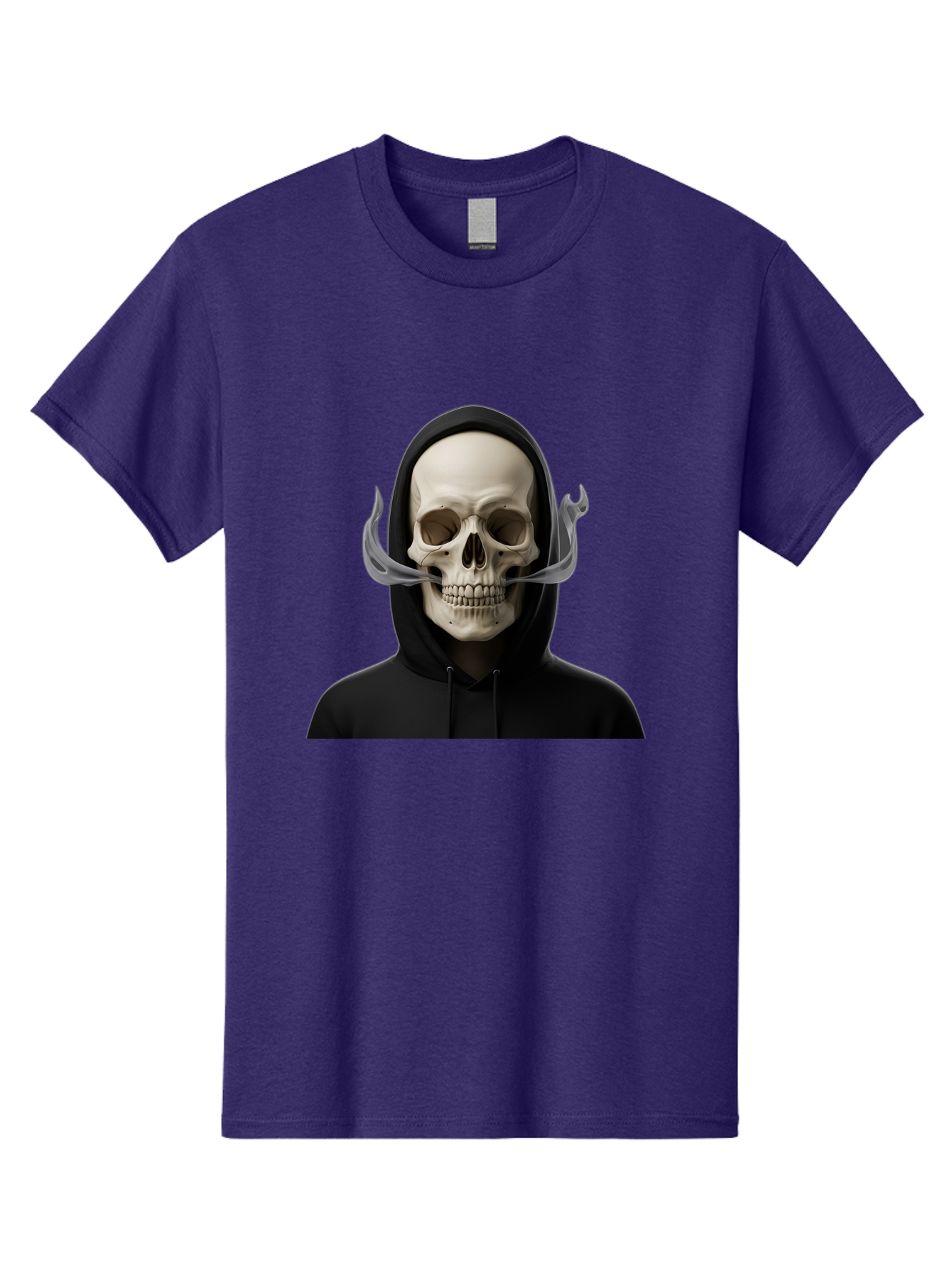 Grim-Reaper-Skull Men'S Graphic Tee, 100% Cotton, Comfortable Casual Summer Wear, Machine Washable, Skull Wearing Hoodie, Ghostly Figure, Surreal Art, Mystical Creature, Dark Fantasy, Eerie Atmosphere, Gothic Style, Mysterious Entity, Bad170 7
