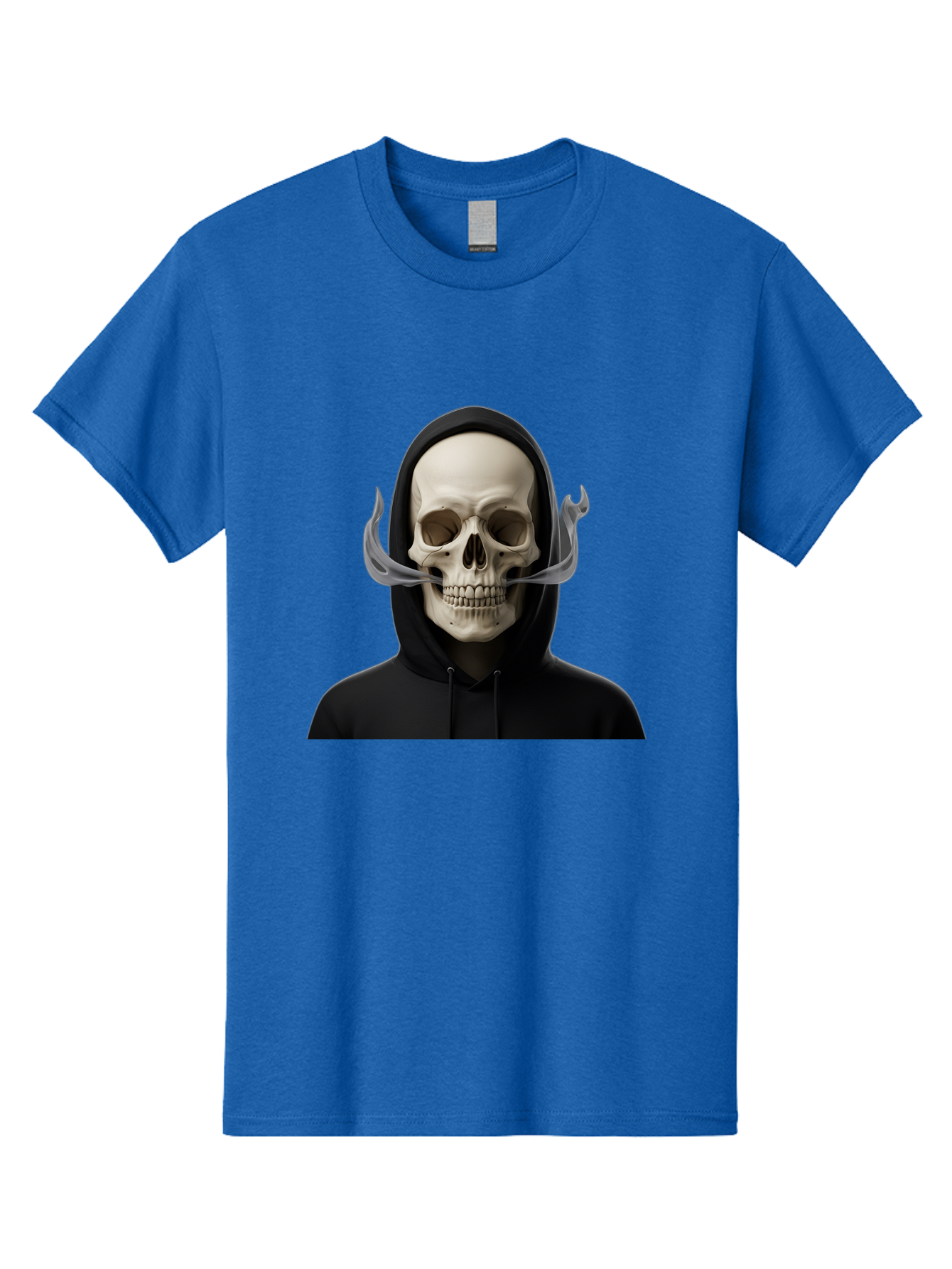 Grim-Reaper-Skull Men'S Graphic Tee, 100% Cotton, Comfortable Casual Summer Wear, Machine Washable, Skull Wearing Hoodie, Ghostly Figure, Surreal Art, Mystical Creature, Dark Fantasy, Eerie Atmosphere, Gothic Style, Mysterious Entity, Bad170 9