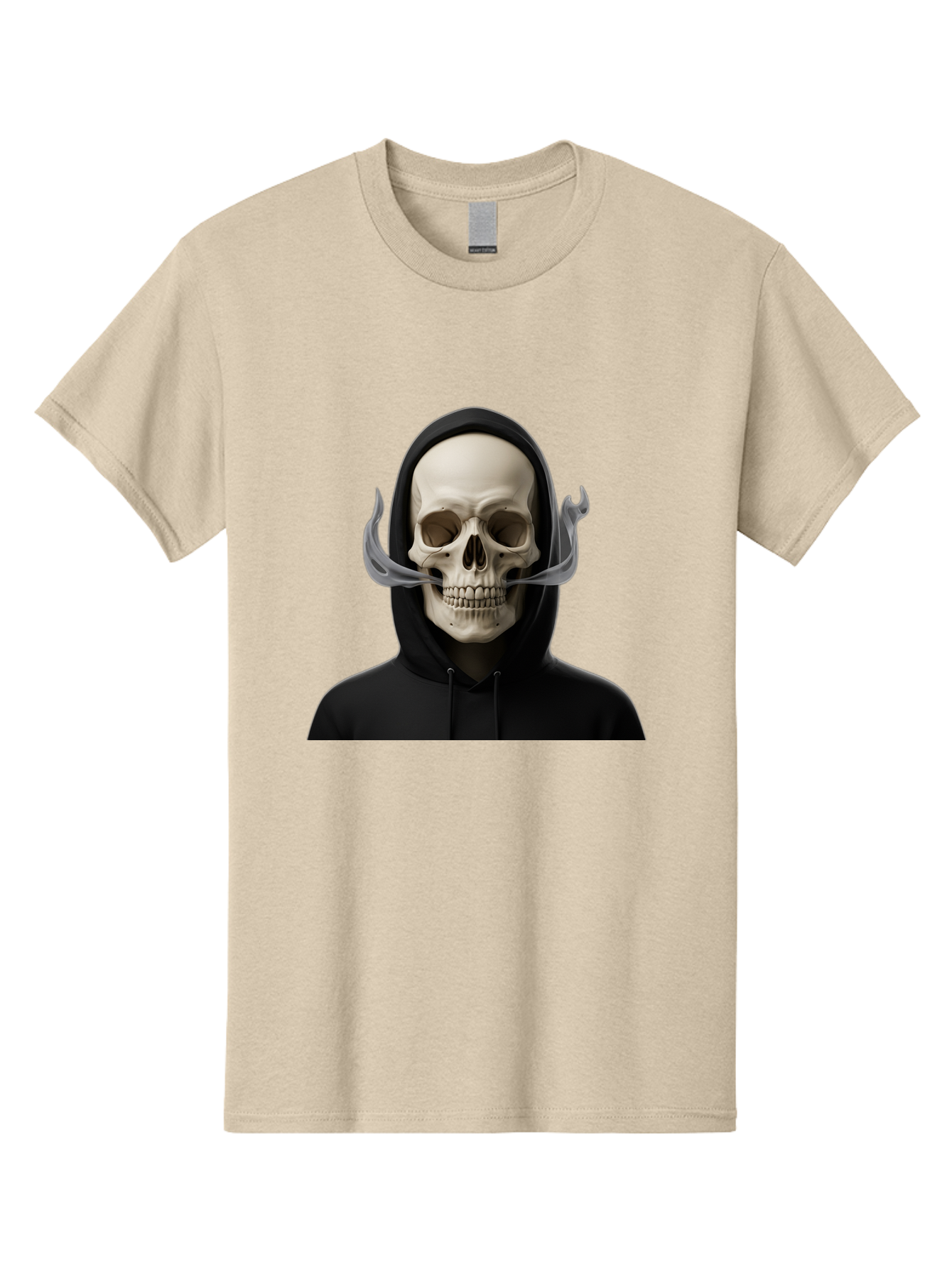 Grim-Reaper-Skull Men'S Graphic Tee, 100% Cotton, Comfortable Casual Summer Wear, Machine Washable, Skull Wearing Hoodie, Ghostly Figure, Surreal Art, Mystical Creature, Dark Fantasy, Eerie Atmosphere, Gothic Style, Mysterious Entity, Bad170 12