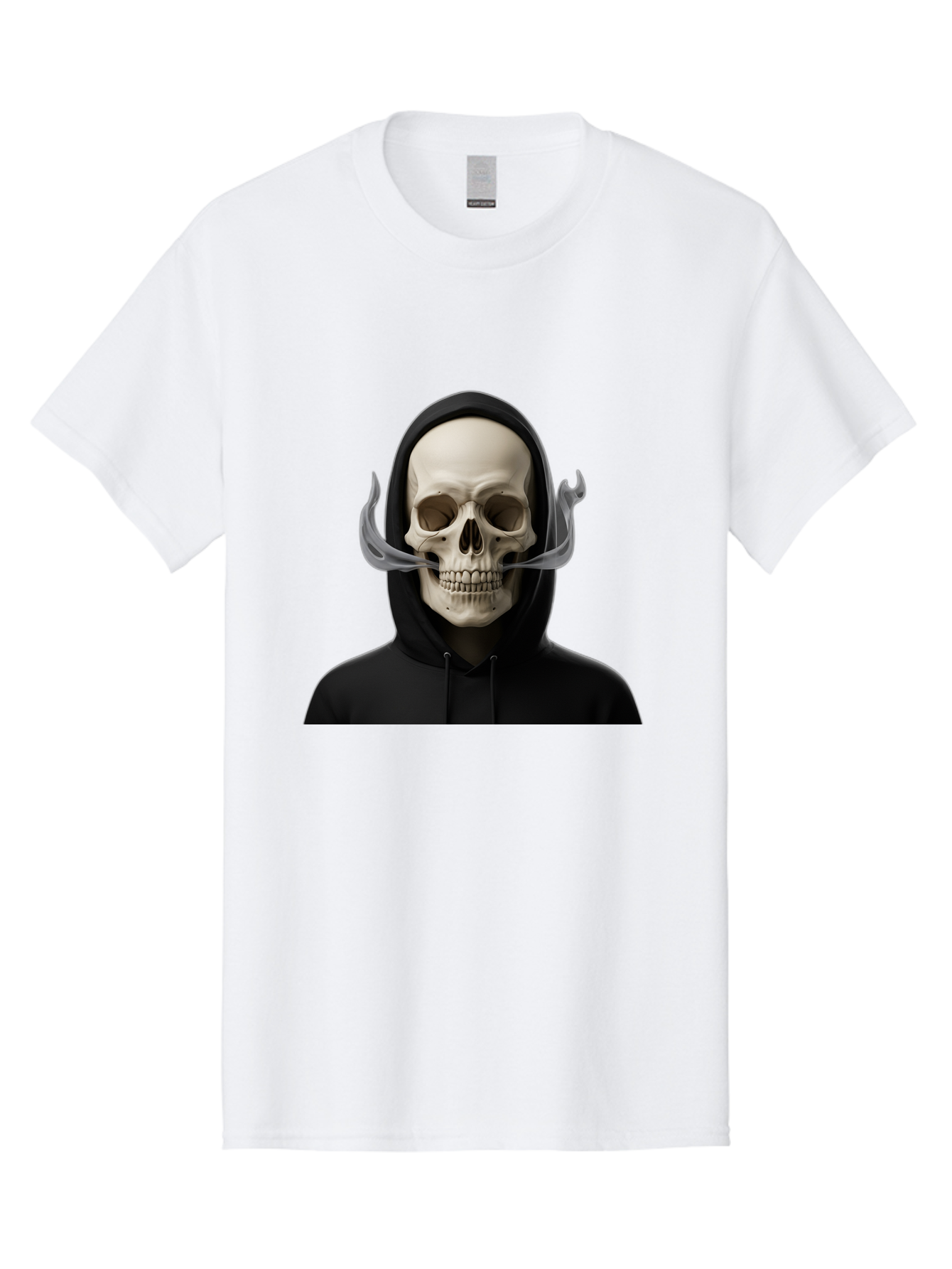 Grim-Reaper-Skull Men'S Graphic Tee, 100% Cotton, Comfortable Casual Summer Wear, Machine Washable, Skull Wearing Hoodie, Ghostly Figure, Surreal Art, Mystical Creature, Dark Fantasy, Eerie Atmosphere, Gothic Style, Mysterious Entity, Bad170 1