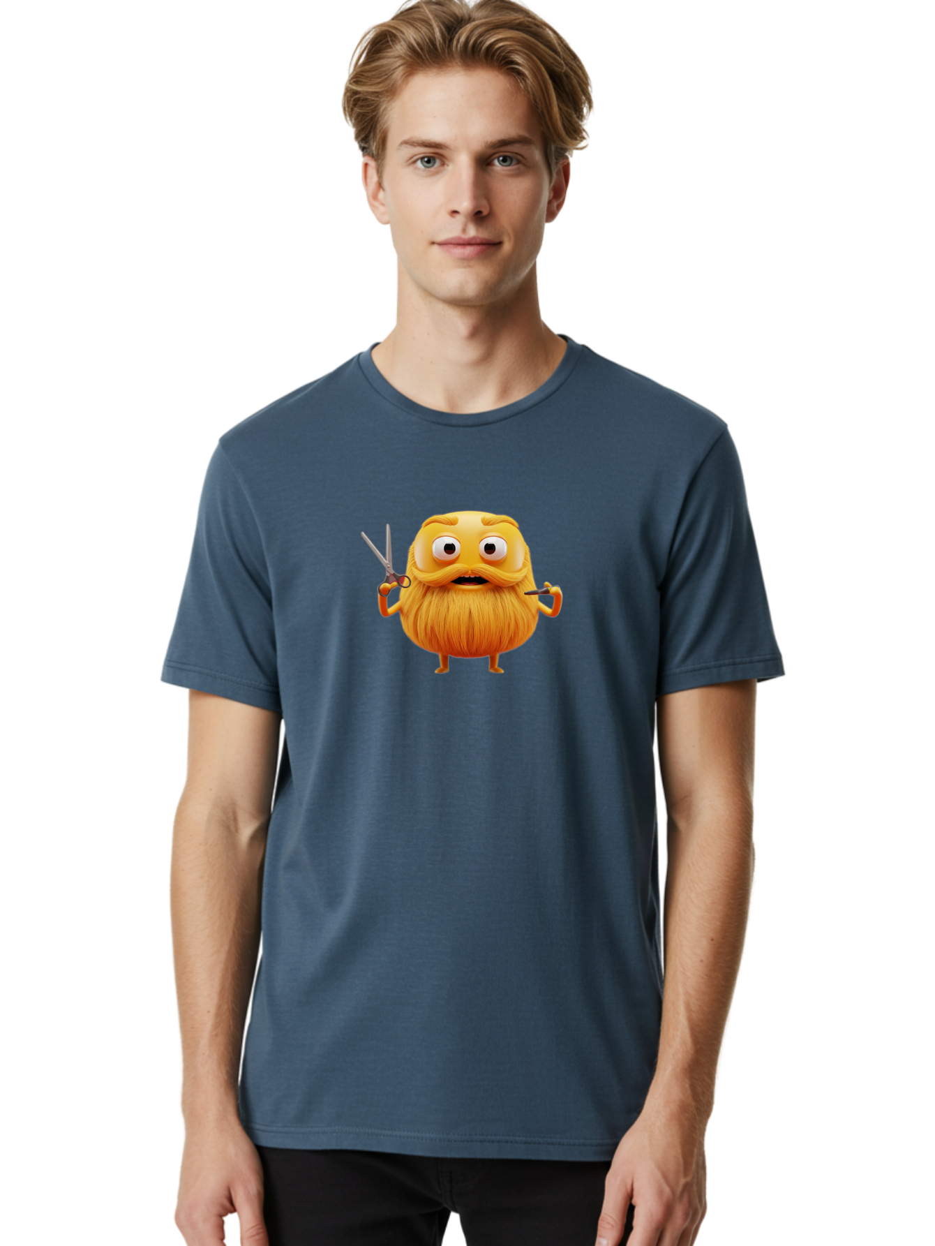 Grooming-Character Men'S Graphic Tee, 100% Cotton, Comfortable Casual Summer Wear, Machine Washable, Anthropomorphic Bread, Cartoon Character, Grooming, Scissors, Comb, Funny, Quirky, Humorous, Cartoon Style, Bread Character, Mustache, Beard Bad171 18