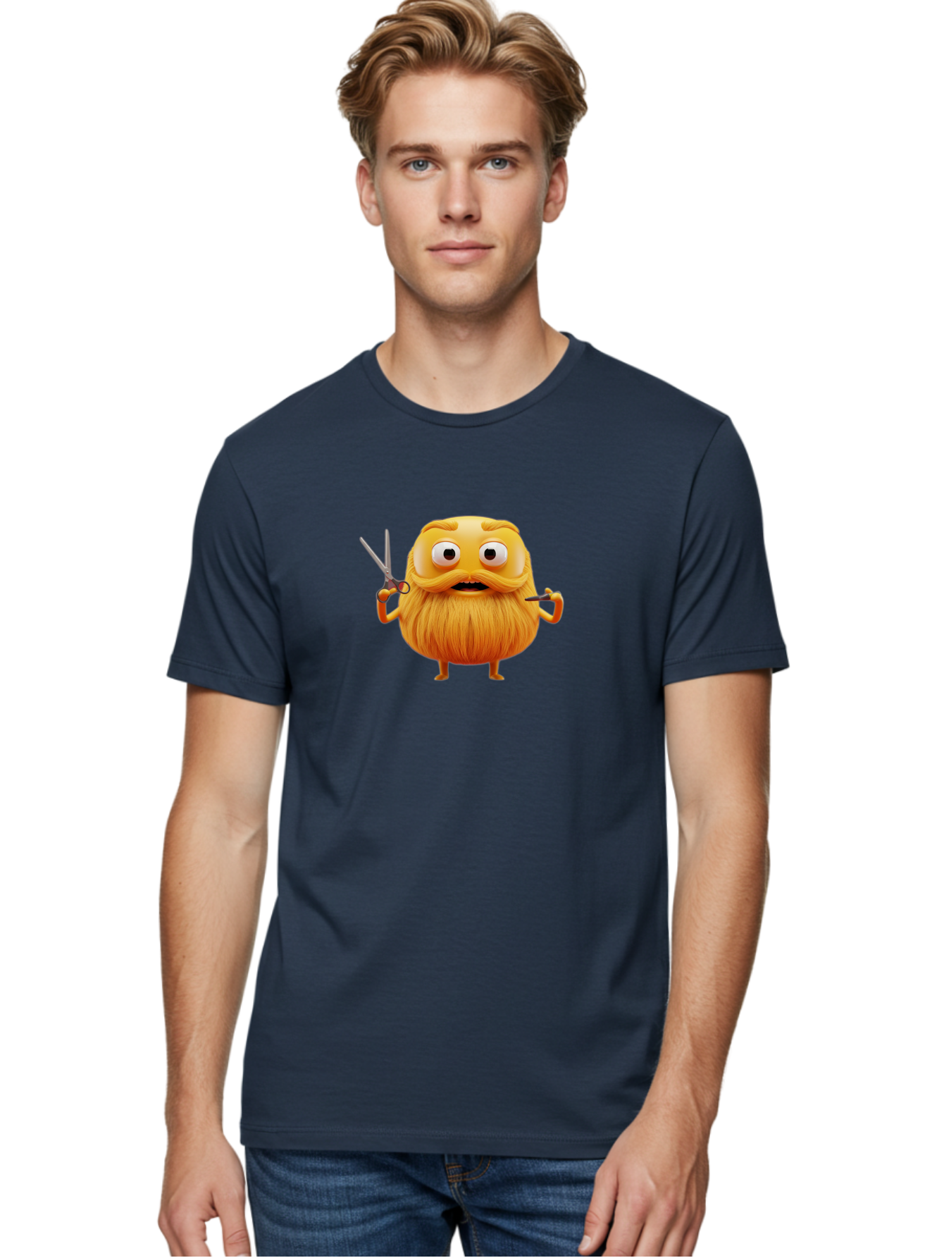 Grooming-Character Men'S Graphic Tee, 100% Cotton, Comfortable Casual Summer Wear, Machine Washable, Anthropomorphic Bread, Cartoon Character, Grooming, Scissors, Comb, Funny, Quirky, Humorous, Cartoon Style, Bread Character, Mustache, Beard Bad171 16