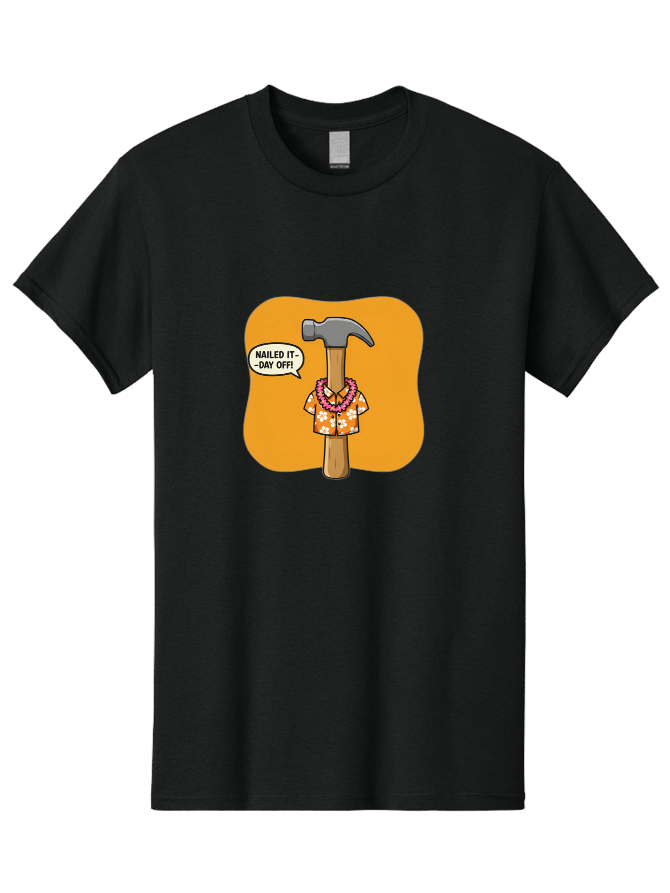 Hammer-In-Hawaiian-Shirt Men'S Graphic Tee, 100% Cotton, Comfortable Casual Summer Wear, Machine Washable, Funny Cartoon Hammer, Hawaiian Shirt, Leis, Humorous Expression, Nailed It-Day Off!, Cartoon Character, Comical Illustration, Bad180 12
