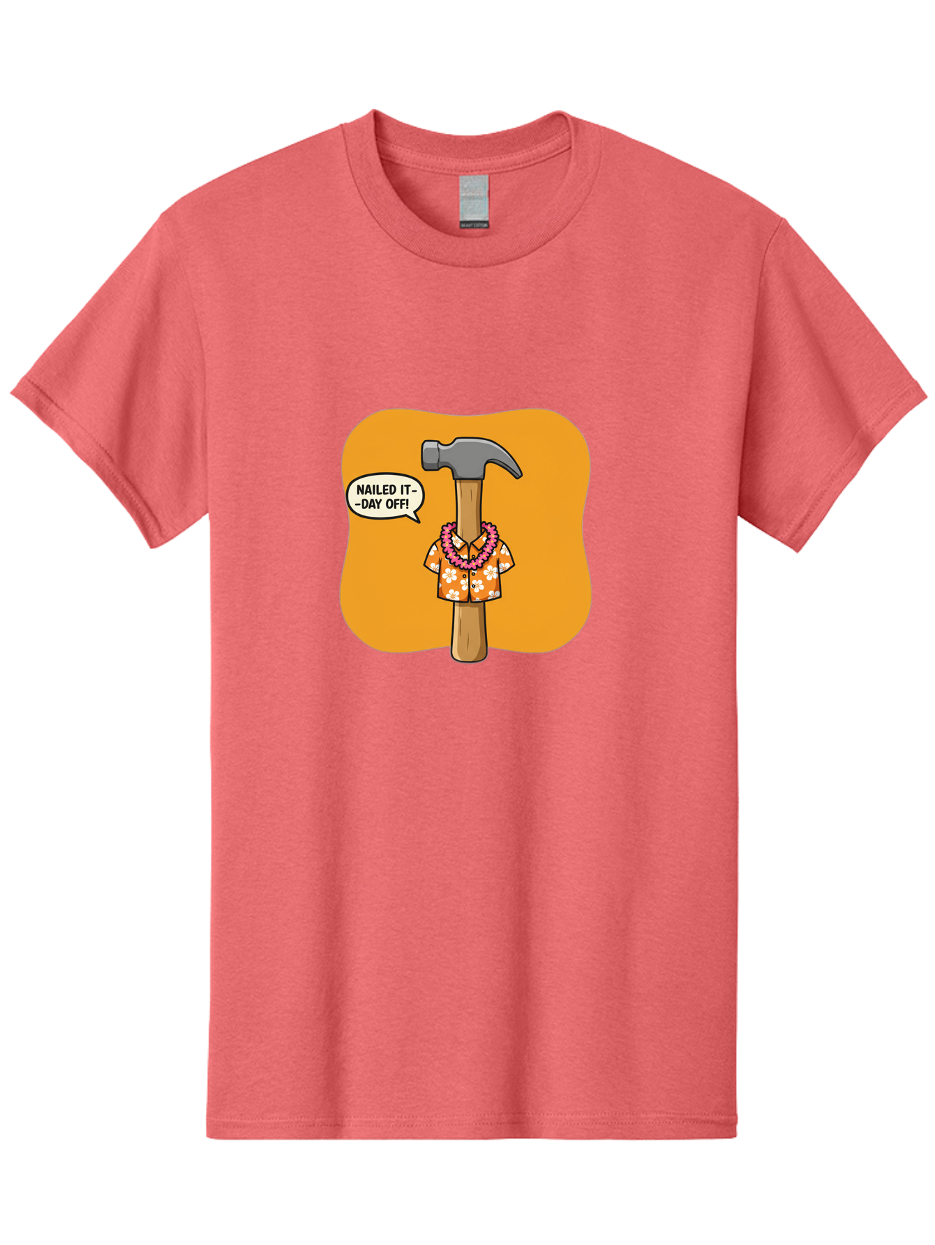 Hammer-In-Hawaiian-Shirt Men'S Graphic Tee, 100% Cotton, Comfortable Casual Summer Wear, Machine Washable, Funny Cartoon Hammer, Hawaiian Shirt, Leis, Humorous Expression, Nailed It-Day Off!, Cartoon Character, Comical Illustration, Bad180 15