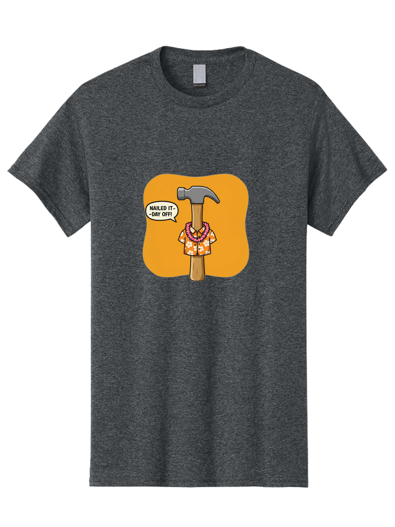 Hammer-In-Hawaiian-Shirt Men'S Graphic Tee, 100% Cotton, Comfortable Casual Summer Wear, Machine Washable, Funny Cartoon Hammer, Hawaiian Shirt, Leis, Humorous Expression, Nailed It-Day Off!, Cartoon Character, Comical Illustration, Bad180 14
