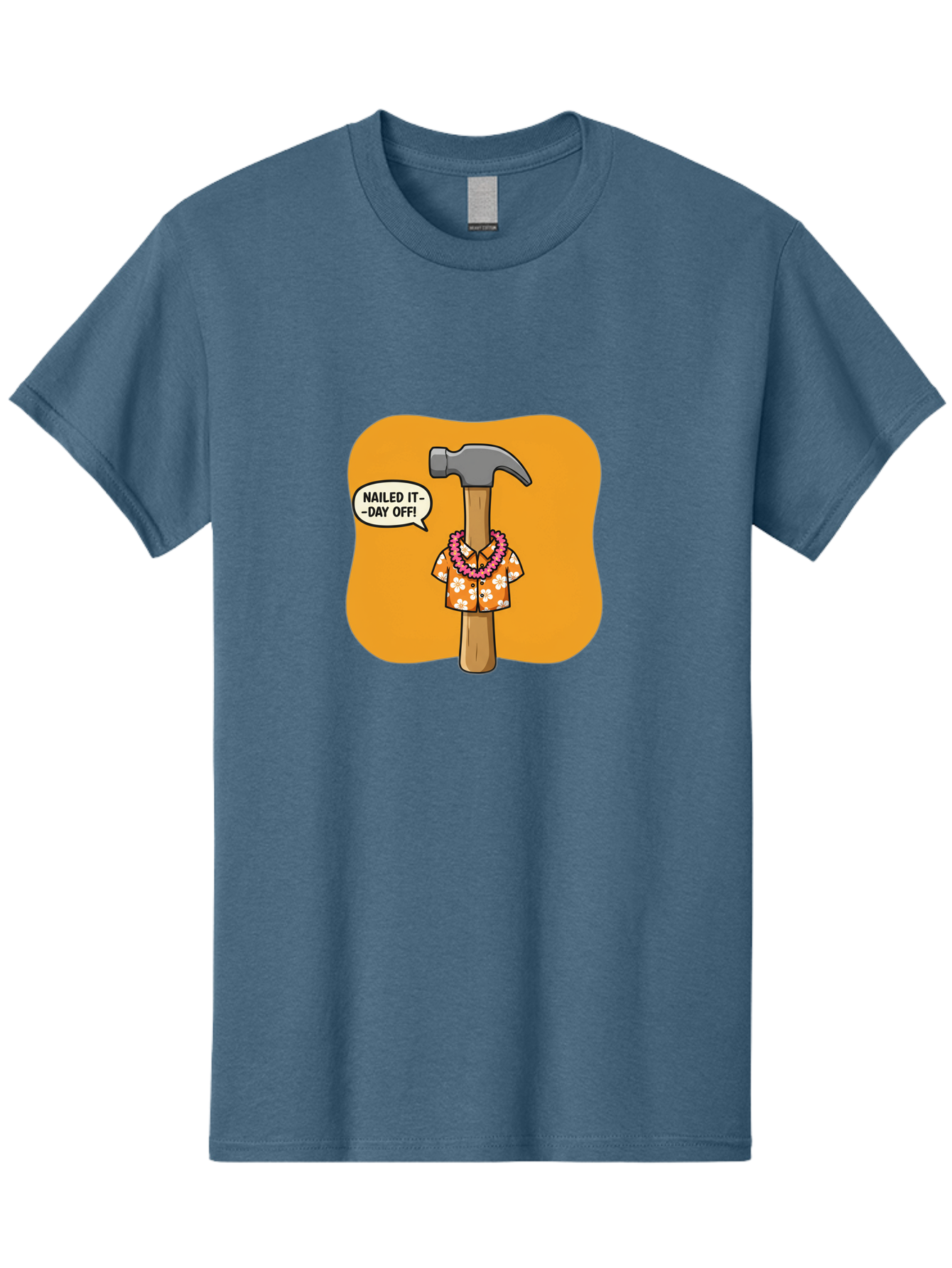 Hammer-In-Hawaiian-Shirt Men'S Graphic Tee, 100% Cotton, Comfortable Casual Summer Wear, Machine Washable, Funny Cartoon Hammer, Hawaiian Shirt, Leis, Humorous Expression, Nailed It-Day Off!, Cartoon Character, Comical Illustration, Bad180 8