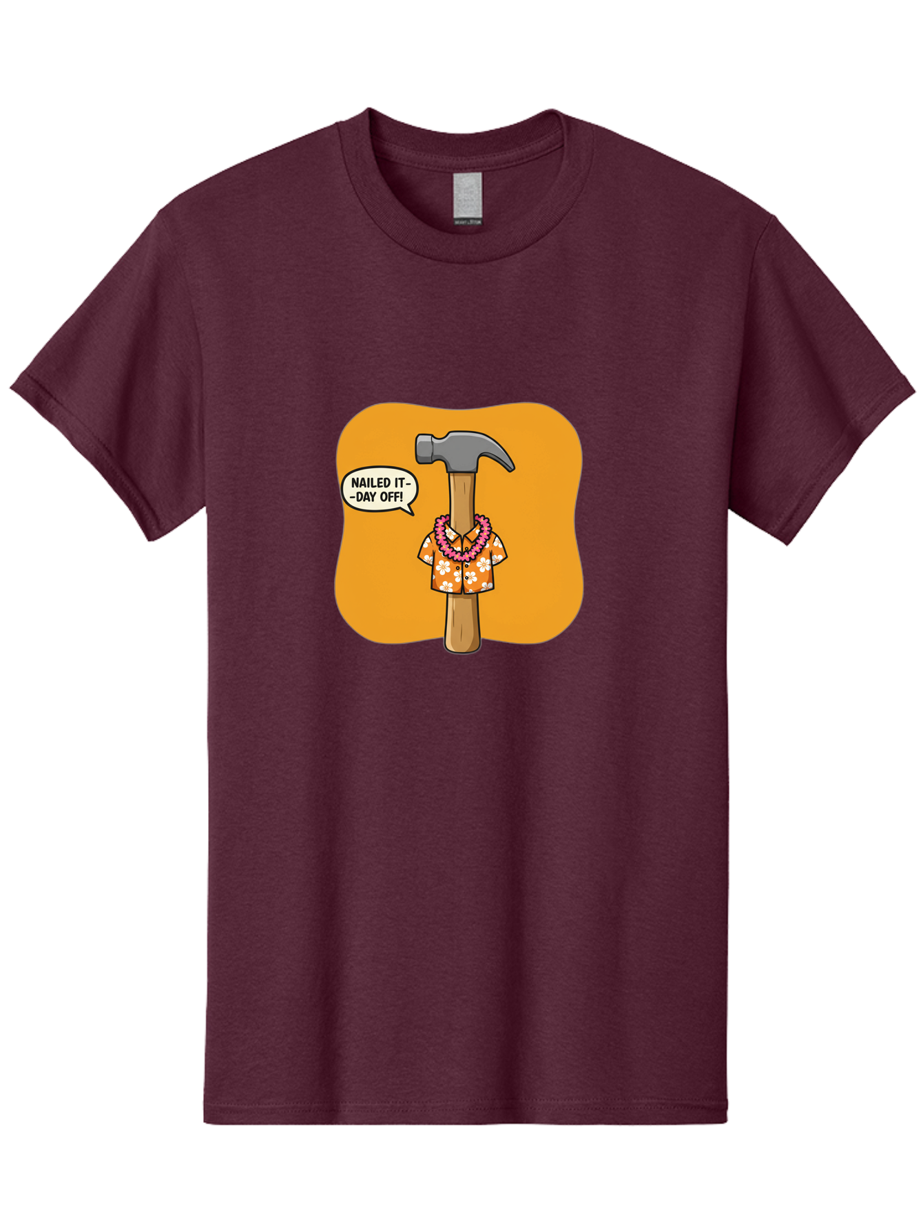 Hammer-In-Hawaiian-Shirt Men'S Graphic Tee, 100% Cotton, Comfortable Casual Summer Wear, Machine Washable, Funny Cartoon Hammer, Hawaiian Shirt, Leis, Humorous Expression, Nailed It-Day Off!, Cartoon Character, Comical Illustration, Bad180 6