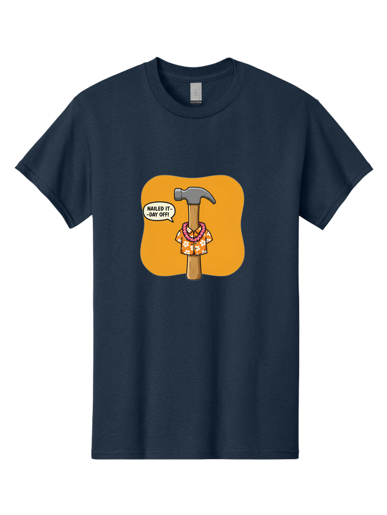 Hammer-In-Hawaiian-Shirt Men'S Graphic Tee, 100% Cotton, Comfortable Casual Summer Wear, Machine Washable, Funny Cartoon Hammer, Hawaiian Shirt, Leis, Humorous Expression, Nailed It-Day Off!, Cartoon Character, Comical Illustration, Bad180 5