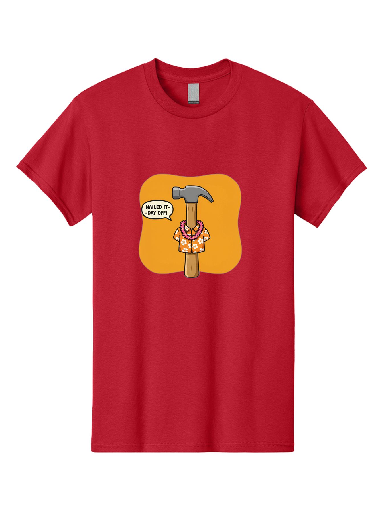 Hammer-In-Hawaiian-Shirt Men'S Graphic Tee, 100% Cotton, Comfortable Casual Summer Wear, Machine Washable, Funny Cartoon Hammer, Hawaiian Shirt, Leis, Humorous Expression, Nailed It-Day Off!, Cartoon Character, Comical Illustration, Bad180 13