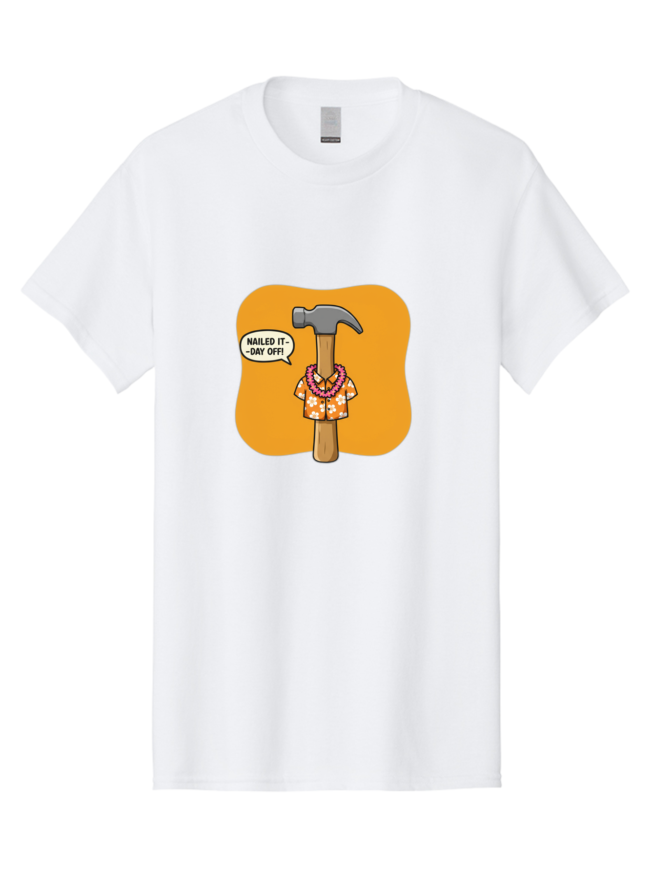 Hammer-In-Hawaiian-Shirt Men'S Graphic Tee, 100% Cotton, Comfortable Casual Summer Wear, Machine Washable, Funny Cartoon Hammer, Hawaiian Shirt, Leis, Humorous Expression, Nailed It-Day Off!, Cartoon Character, Comical Illustration, Bad180 10