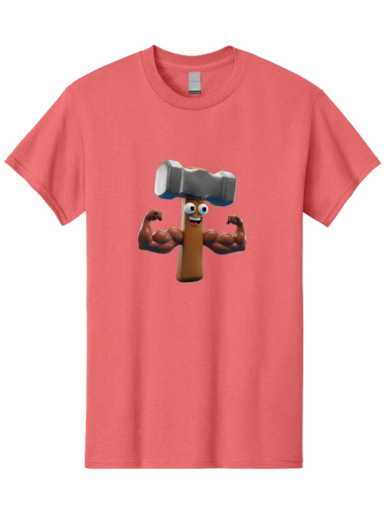 Hammer Men'S Graphic Tee, 100% Cotton, Comfortable Casual Summer Wear, Machine Washable, Cartoon Nail, Muscular Arms, Flexing Biceps, Funny Character, Hammer On Head, Playful Humor, Comical Pose, Anthropomorphic Object, Whimsical Design Bad182 8