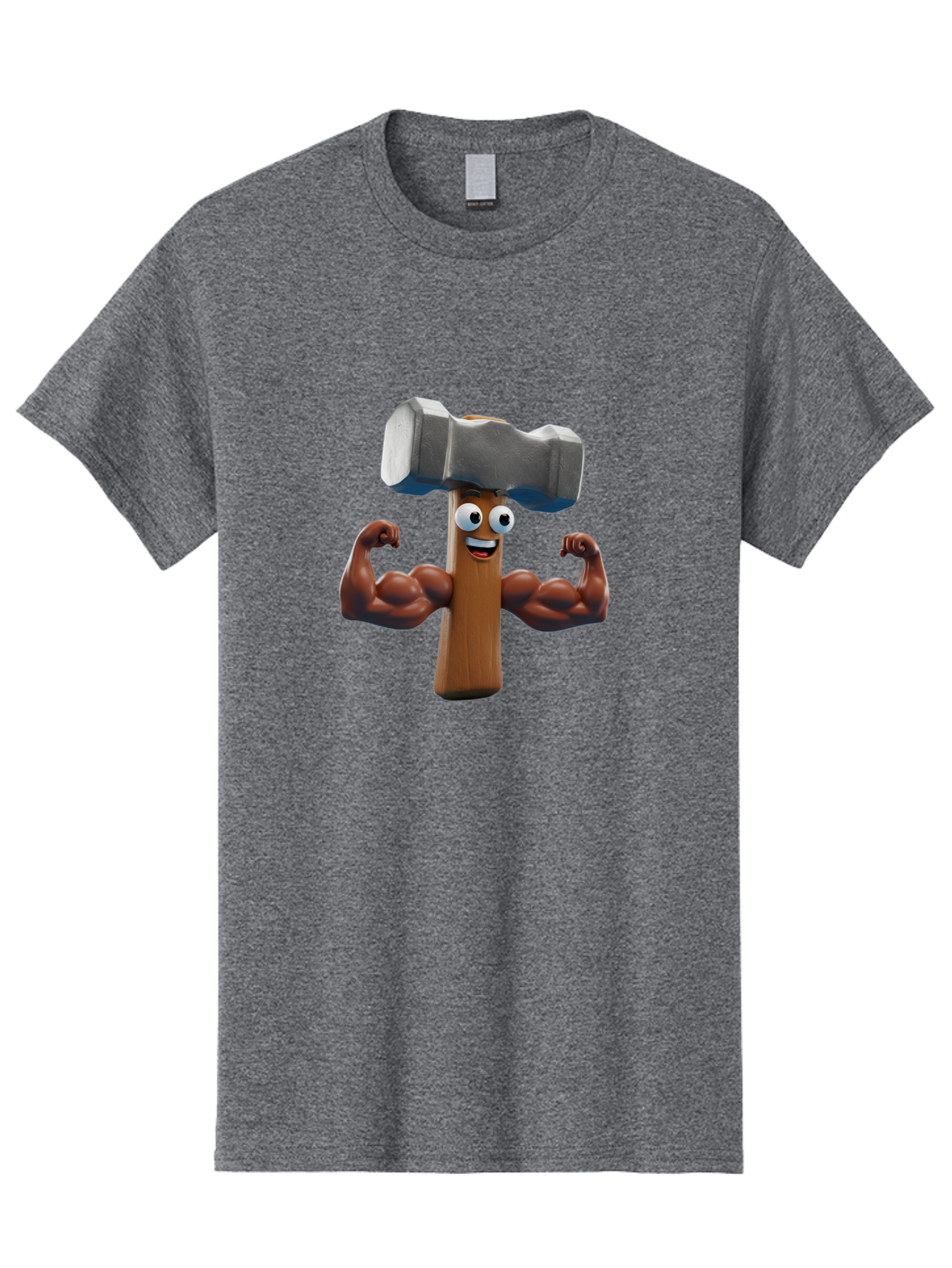Hammer Men'S Graphic Tee, 100% Cotton, Comfortable Casual Summer Wear, Machine Washable, Cartoon Nail, Muscular Arms, Flexing Biceps, Funny Character, Hammer On Head, Playful Humor, Comical Pose, Anthropomorphic Object, Whimsical Design Bad182 11