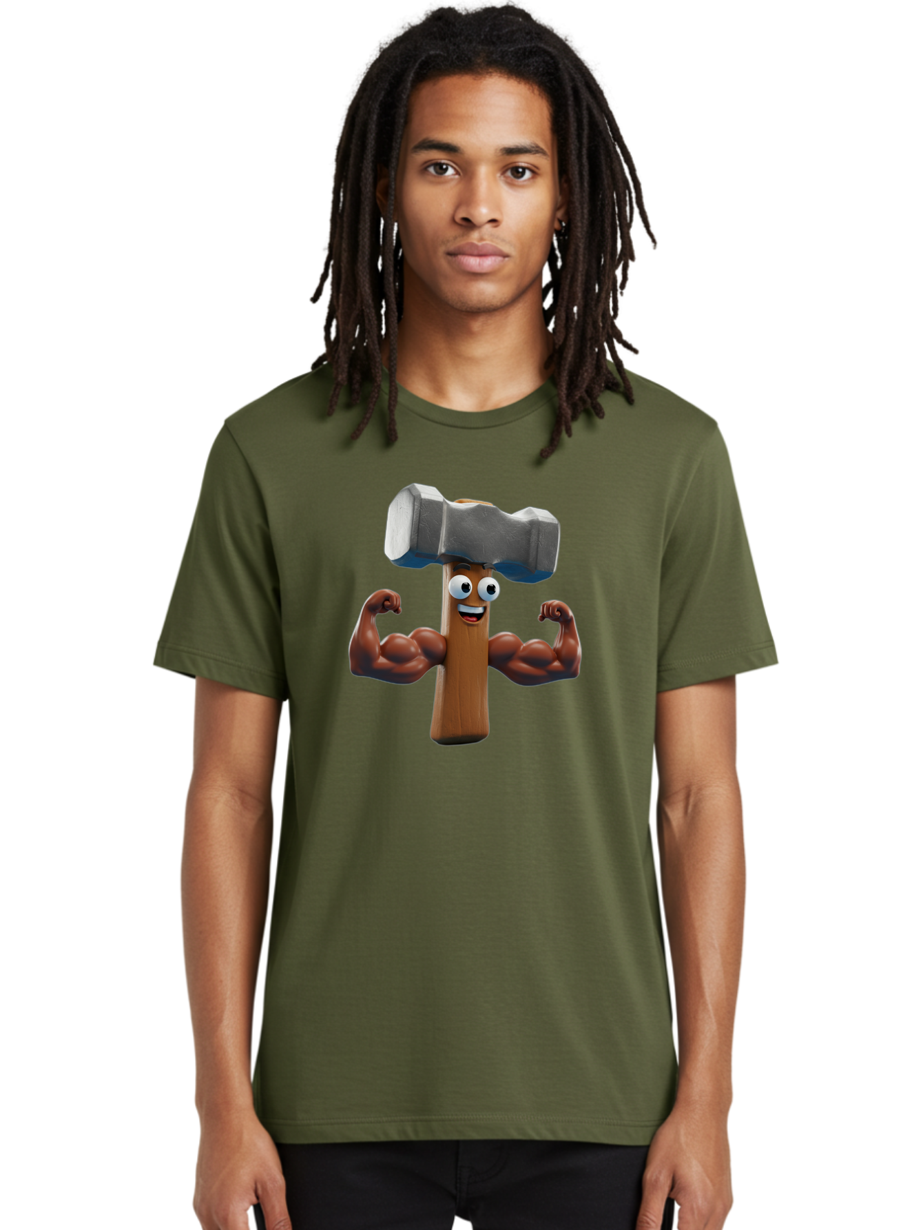 Hammer Men'S Graphic Tee, 100% Cotton, Comfortable Casual Summer Wear, Machine Washable, Cartoon Nail, Muscular Arms, Flexing Biceps, Funny Character, Hammer On Head, Playful Humor, Comical Pose, Anthropomorphic Object, Whimsical Design Bad182 22