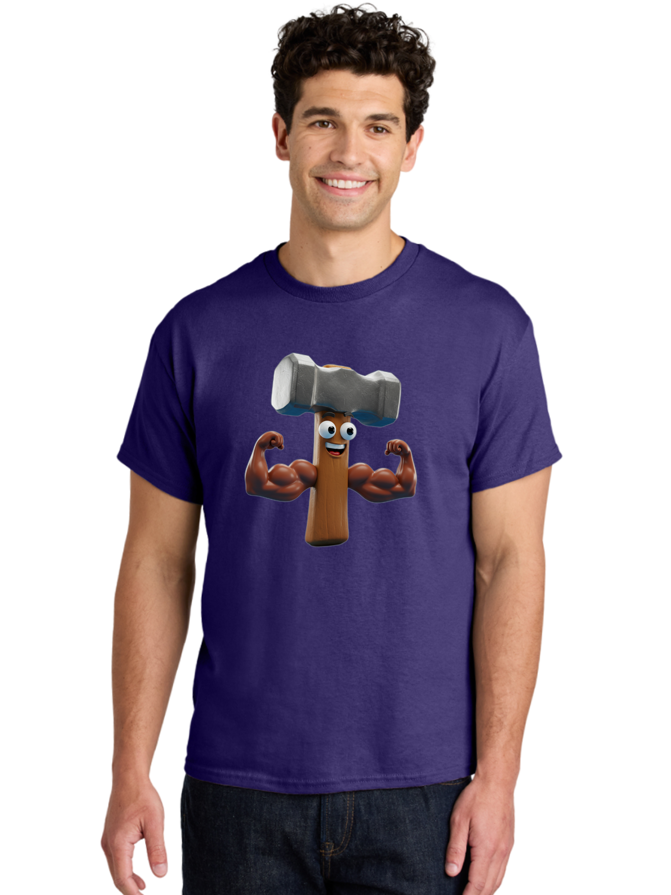 Hammer Men'S Graphic Tee, 100% Cotton, Comfortable Casual Summer Wear, Machine Washable, Cartoon Nail, Muscular Arms, Flexing Biceps, Funny Character, Hammer On Head, Playful Humor, Comical Pose, Anthropomorphic Object, Whimsical Design Bad182 16