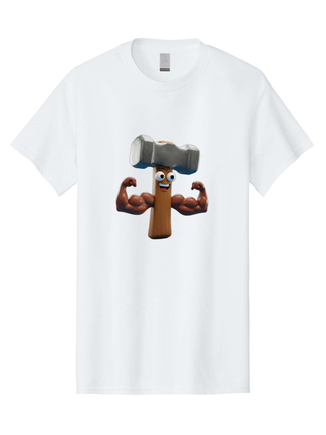 Hammer Men'S Graphic Tee, 100% Cotton, Comfortable Casual Summer Wear, Machine Washable, Cartoon Nail, Muscular Arms, Flexing Biceps, Funny Character, Hammer On Head, Playful Humor, Comical Pose, Anthropomorphic Object, Whimsical Design Bad182 13