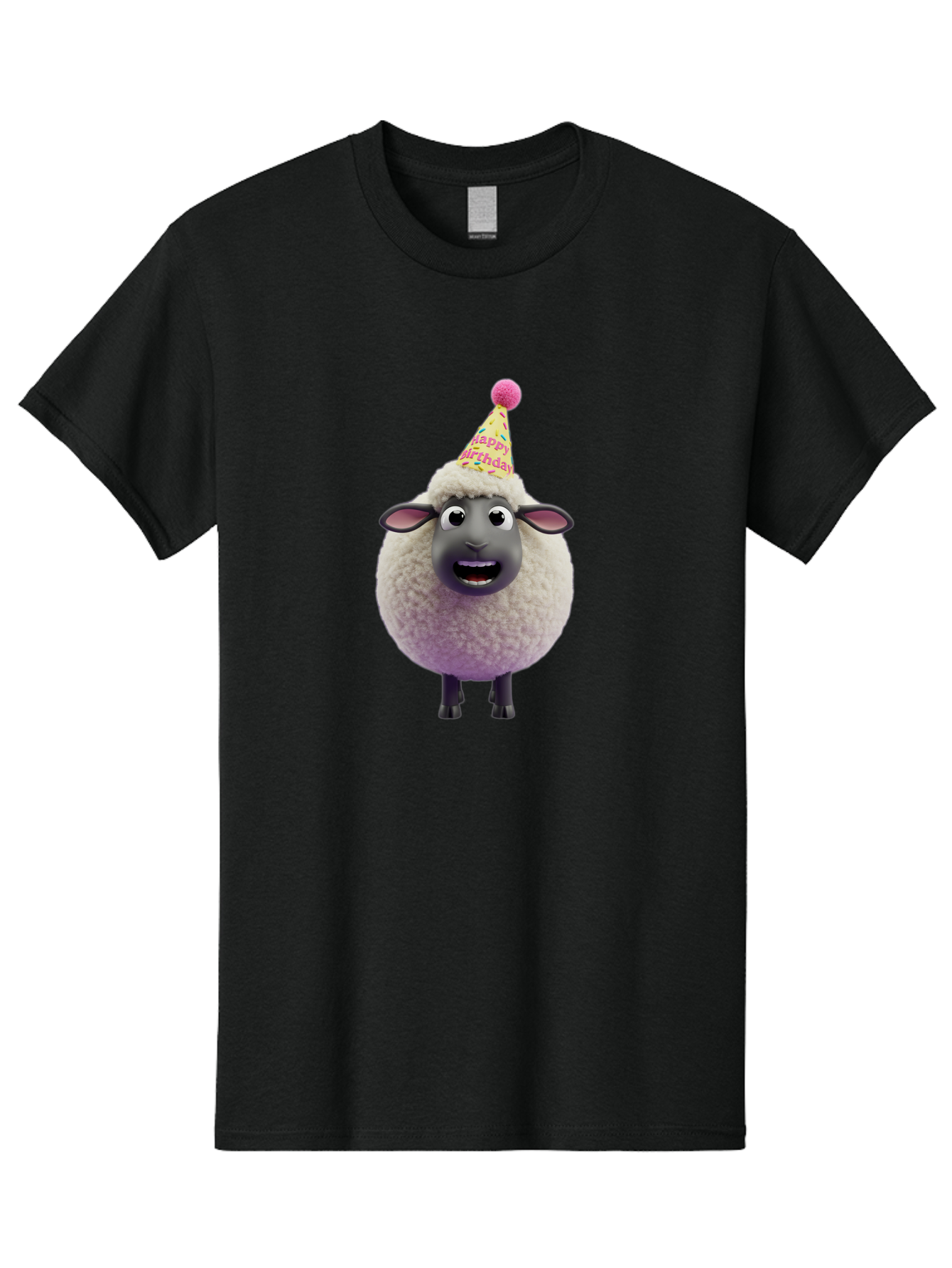 Happy-Birthday-Sheep Men'S Graphic Tee, 100% Cotton, Comfortable Casual Summer Wear, Machine Washable, Sheep In Party Hat, Happy Birthday, Cute Cartoon Character, Funny Animal, Celebration, Birthday Party, Fluffy Sheep, Cartoon Sheep, Bad189 4