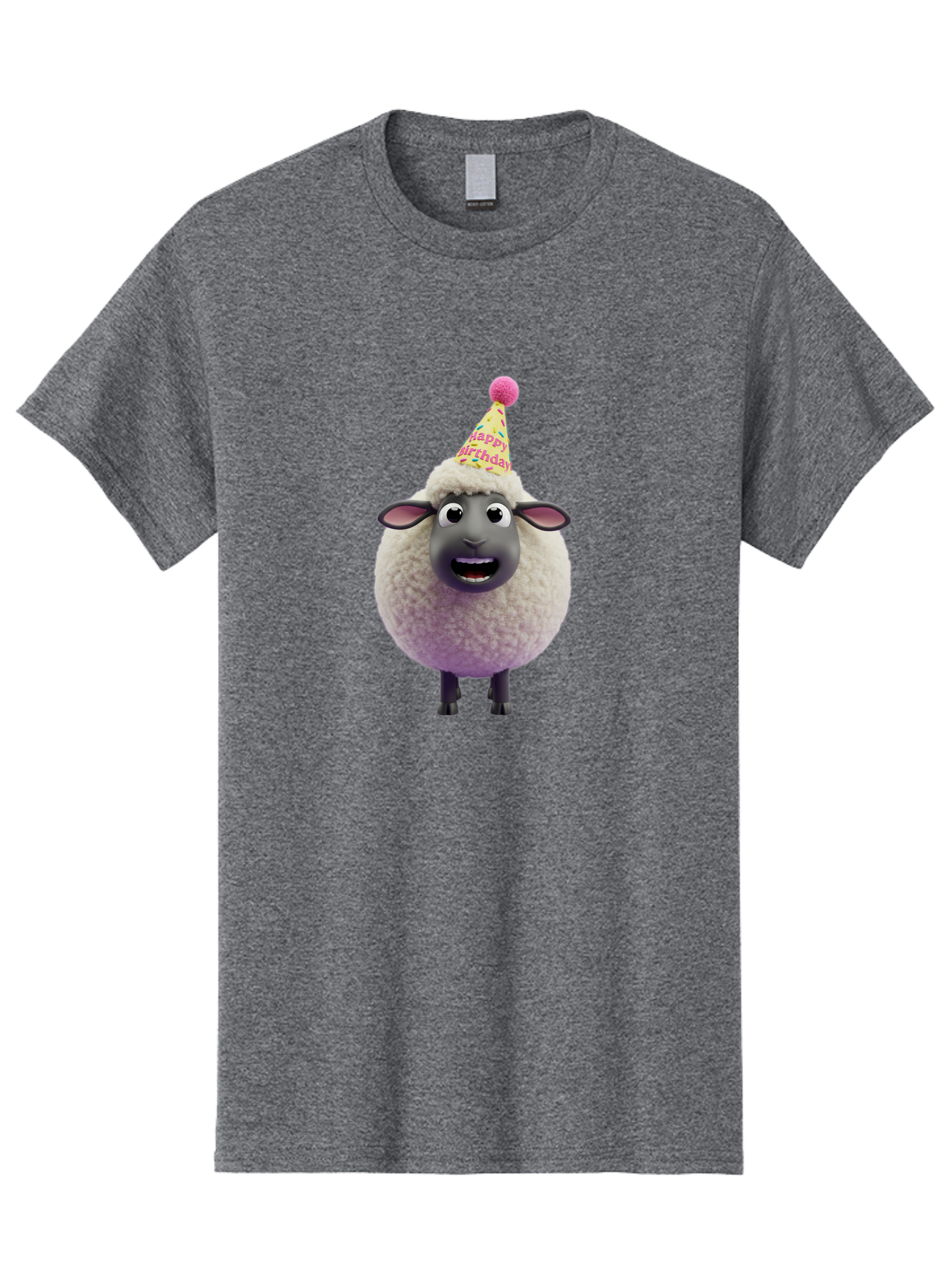 Happy-Birthday-Sheep Men'S Graphic Tee, 100% Cotton, Comfortable Casual Summer Wear, Machine Washable, Sheep In Party Hat, Happy Birthday, Cute Cartoon Character, Funny Animal, Celebration, Birthday Party, Fluffy Sheep, Cartoon Sheep, Bad189 5