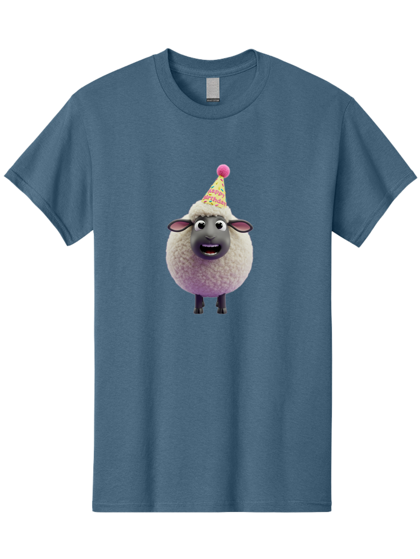 Happy-Birthday-Sheep Men'S Graphic Tee, 100% Cotton, Comfortable Casual Summer Wear, Machine Washable, Sheep In Party Hat, Happy Birthday, Cute Cartoon Character, Funny Animal, Celebration, Birthday Party, Fluffy Sheep, Cartoon Sheep, Bad189 3