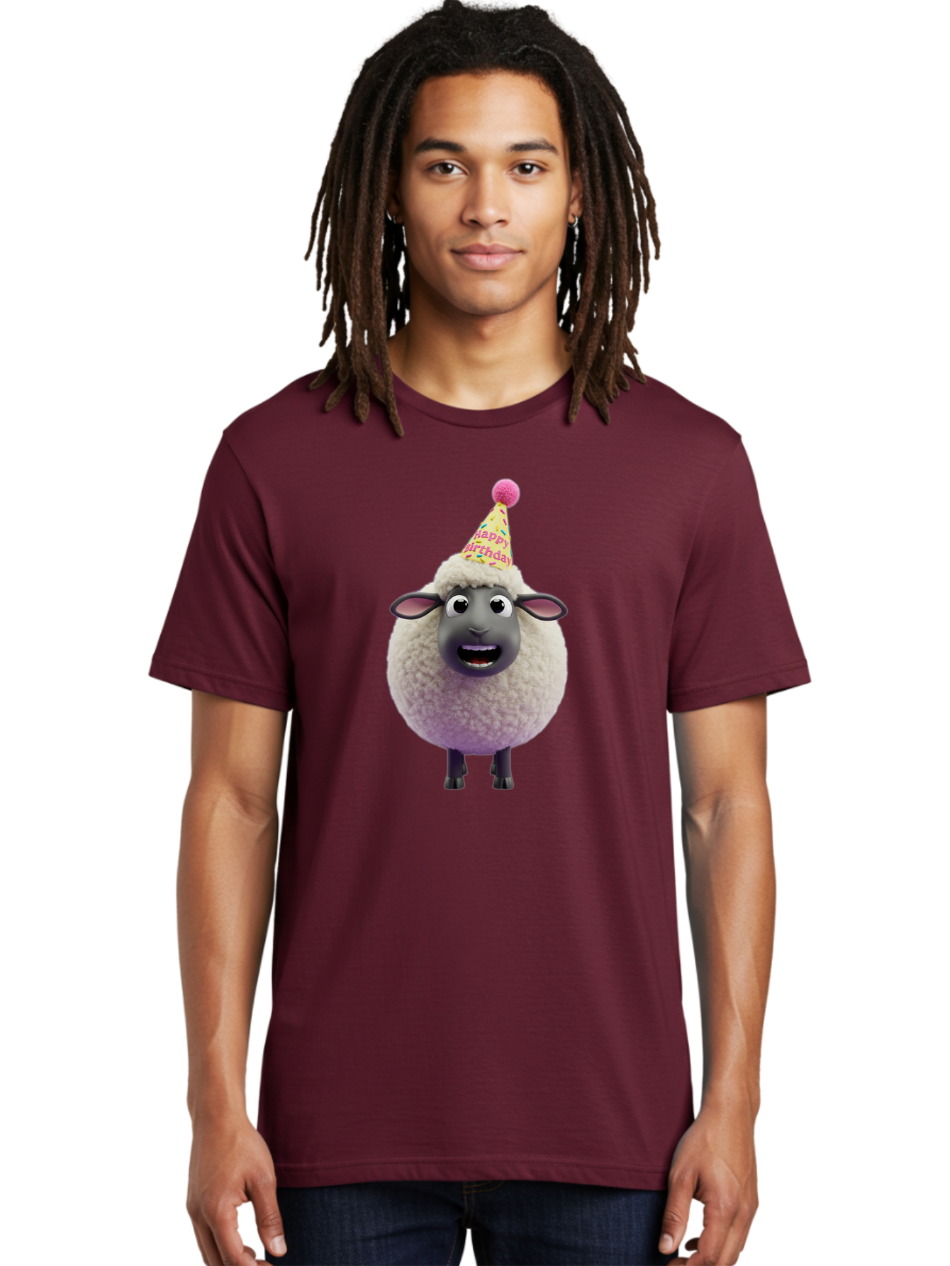Happy-Birthday-Sheep Men'S Graphic Tee, 100% Cotton, Comfortable Casual Summer Wear, Machine Washable, Sheep In Party Hat, Happy Birthday, Cute Cartoon Character, Funny Animal, Celebration, Birthday Party, Fluffy Sheep, Cartoon Sheep, Bad189 26