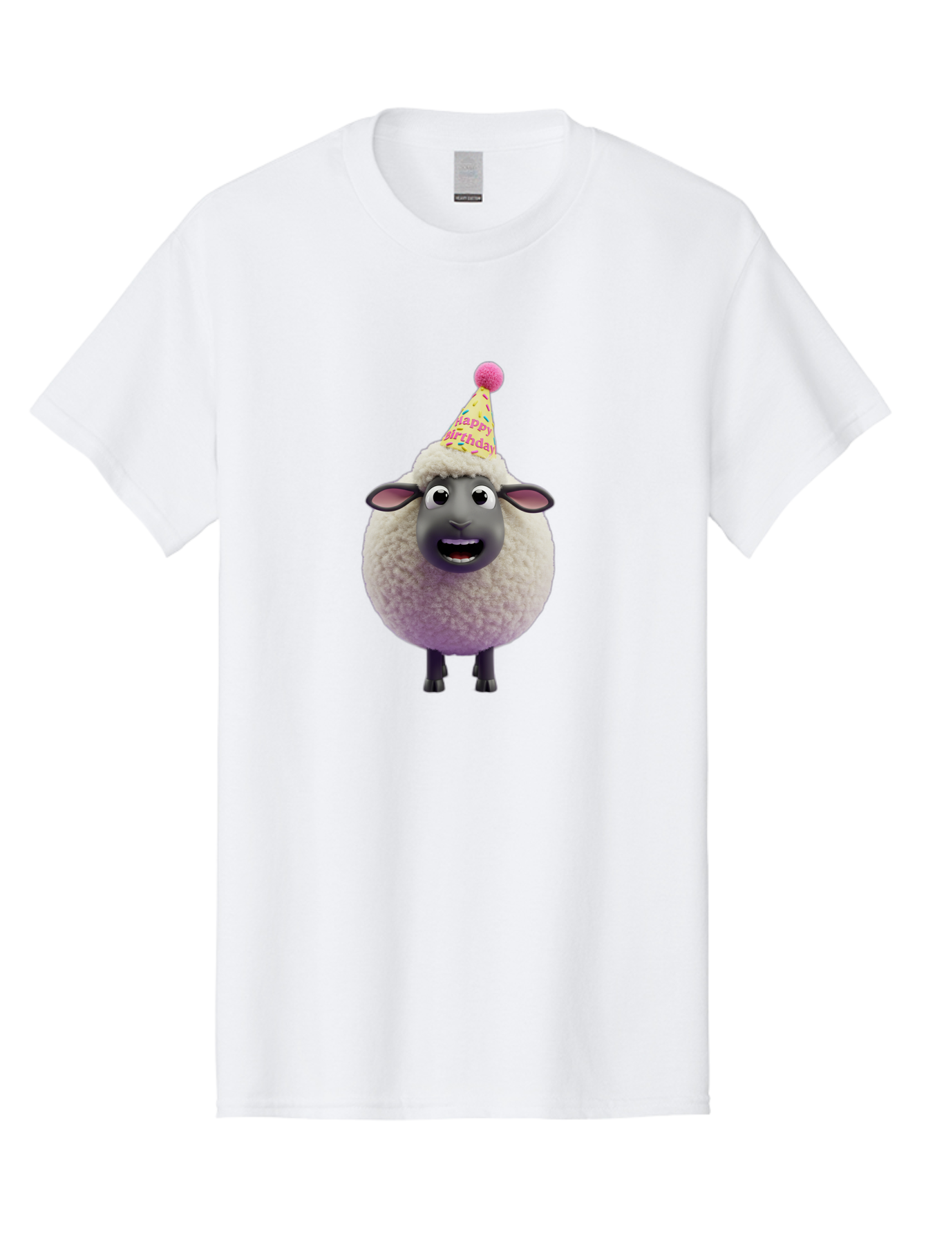 Happy-Birthday-Sheep Men'S Graphic Tee, 100% Cotton, Comfortable Casual Summer Wear, Machine Washable, Sheep In Party Hat, Happy Birthday, Cute Cartoon Character, Funny Animal, Celebration, Birthday Party, Fluffy Sheep, Cartoon Sheep, Bad189 15