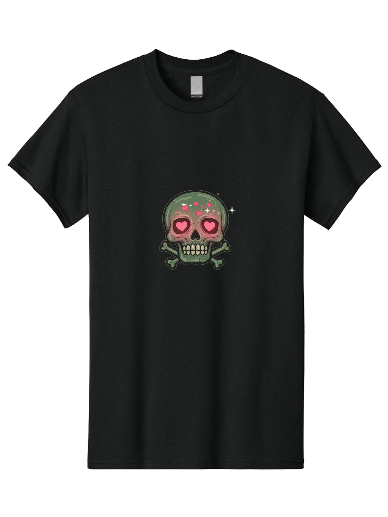 Heart-Eyes-Skull Men'S Graphic Tee, 100% Cotton, Comfortable Casual Summer Wear, Machine Washable, Cartoon Skull, Heart Eyes, Crossbones, Pink Hearts, Sparkles, Cute Skeleton, Quirky Design, Kawaii Art, Goth Charm, Edgy Aesthetic Bad194 6