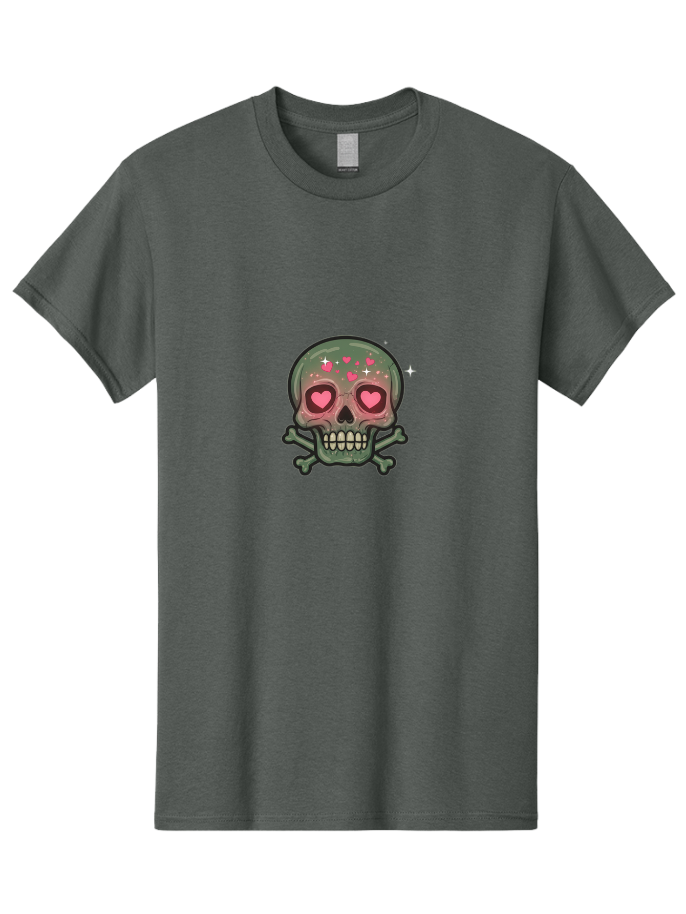 Heart-Eyes-Skull Men'S Graphic Tee, 100% Cotton, Comfortable Casual Summer Wear, Machine Washable, Cartoon Skull, Heart Eyes, Crossbones, Pink Hearts, Sparkles, Cute Skeleton, Quirky Design, Kawaii Art, Goth Charm, Edgy Aesthetic Bad194 9