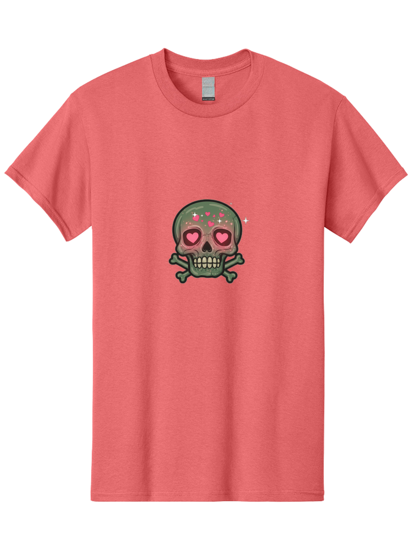 Heart-Eyes-Skull Men'S Graphic Tee, 100% Cotton, Comfortable Casual Summer Wear, Machine Washable, Cartoon Skull, Heart Eyes, Crossbones, Pink Hearts, Sparkles, Cute Skeleton, Quirky Design, Kawaii Art, Goth Charm, Edgy Aesthetic Bad194 1