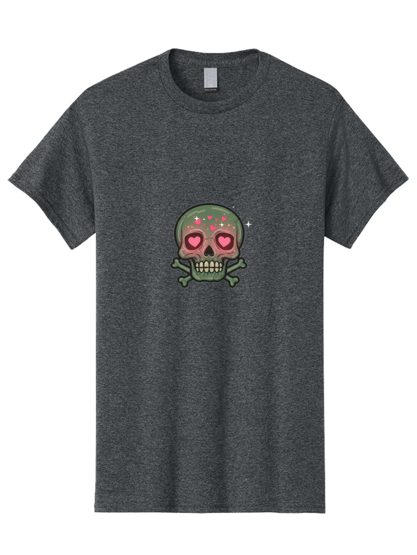 Heart-Eyes-Skull Men'S Graphic Tee, 100% Cotton, Comfortable Casual Summer Wear, Machine Washable, Cartoon Skull, Heart Eyes, Crossbones, Pink Hearts, Sparkles, Cute Skeleton, Quirky Design, Kawaii Art, Goth Charm, Edgy Aesthetic Bad194 3
