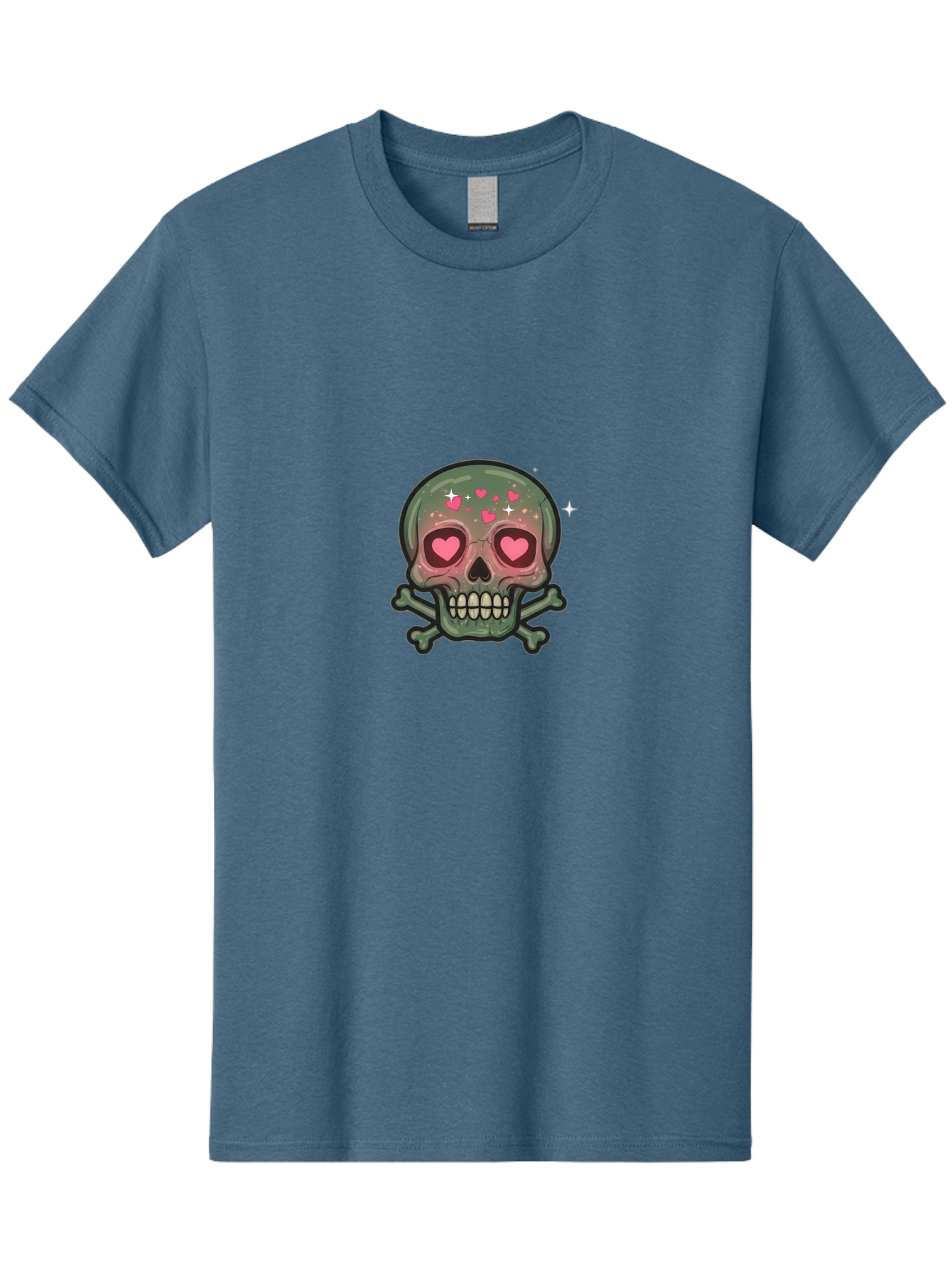 Heart-Eyes-Skull Men'S Graphic Tee, 100% Cotton, Comfortable Casual Summer Wear, Machine Washable, Cartoon Skull, Heart Eyes, Crossbones, Pink Hearts, Sparkles, Cute Skeleton, Quirky Design, Kawaii Art, Goth Charm, Edgy Aesthetic Bad194 14