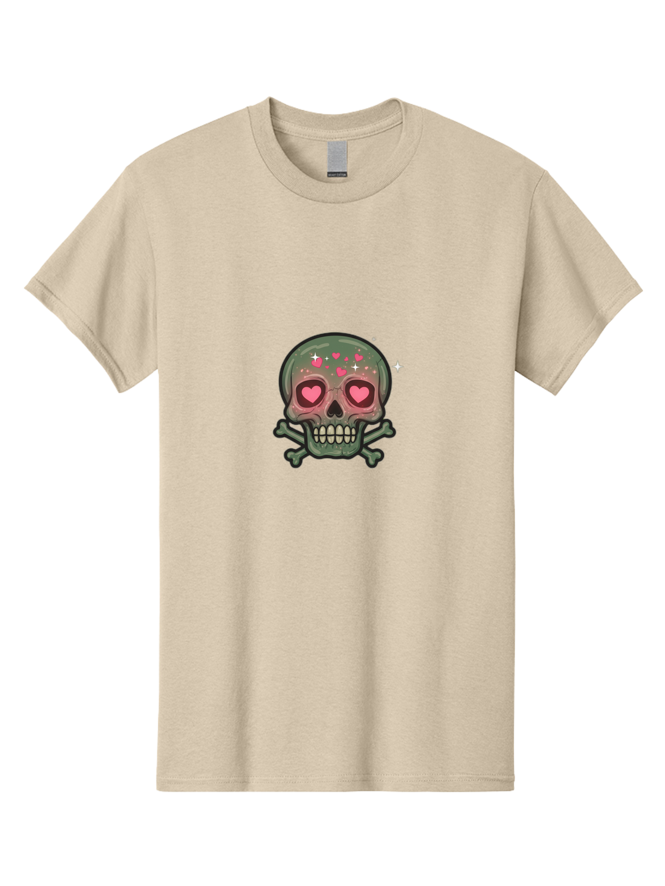 Heart-Eyes-Skull Men'S Graphic Tee, 100% Cotton, Comfortable Casual Summer Wear, Machine Washable, Cartoon Skull, Heart Eyes, Crossbones, Pink Hearts, Sparkles, Cute Skeleton, Quirky Design, Kawaii Art, Goth Charm, Edgy Aesthetic Bad194 5