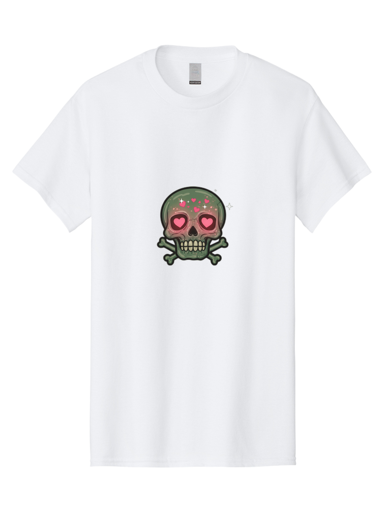 Heart-Eyes-Skull Men'S Graphic Tee, 100% Cotton, Comfortable Casual Summer Wear, Machine Washable, Cartoon Skull, Heart Eyes, Crossbones, Pink Hearts, Sparkles, Cute Skeleton, Quirky Design, Kawaii Art, Goth Charm, Edgy Aesthetic Bad194 7