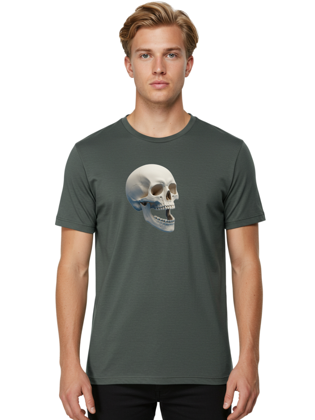Human-Skull-1 Men'S Graphic Tee, 100% Cotton, Comfortable Casual Summer Wear, Machine Washable, Human Skull, Skeletal Head, Anatomy, Bones, Teeth, Jawbone, Scientific Illustration, Medical Art, 3D Rendering, Detailed Model Bad204 16