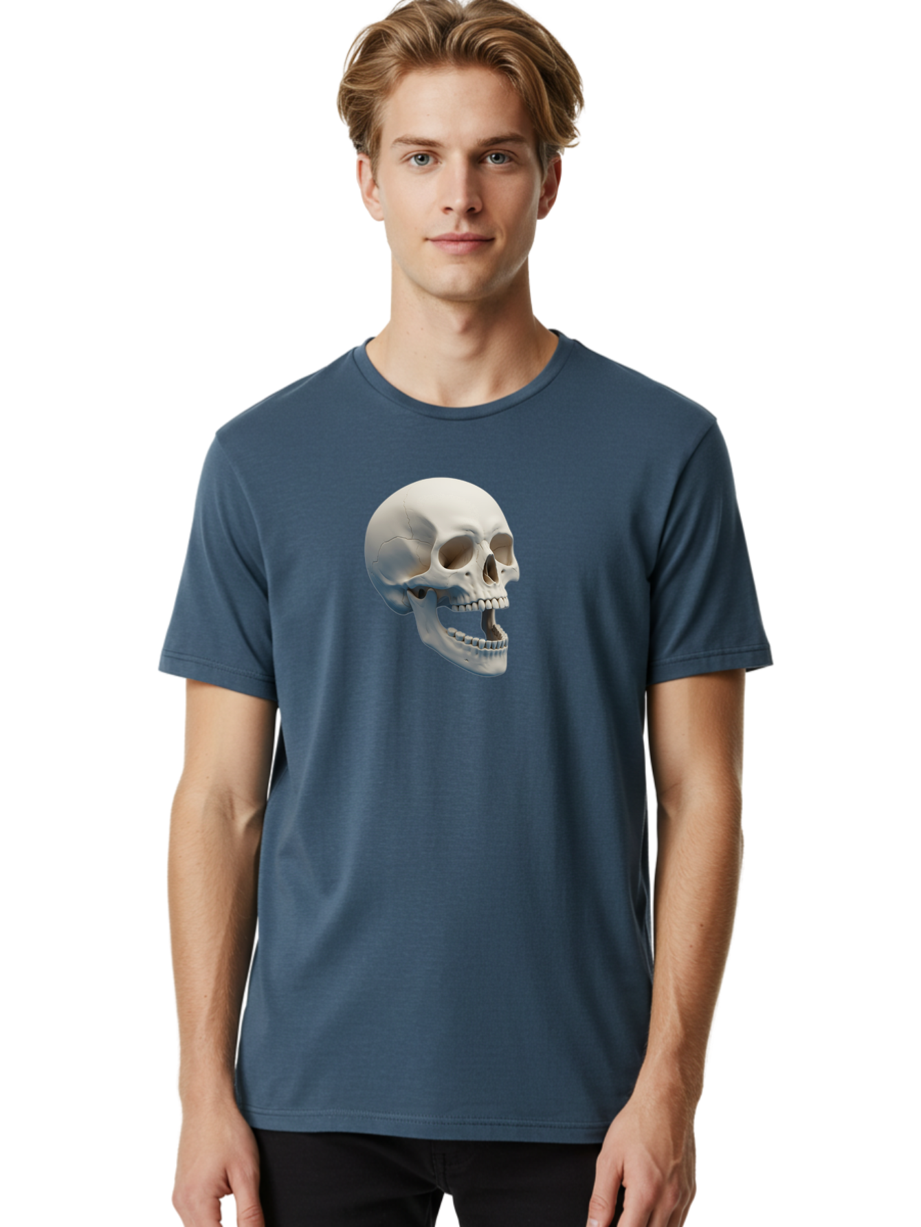 Human-Skull-1 Men'S Graphic Tee, 100% Cotton, Comfortable Casual Summer Wear, Machine Washable, Human Skull, Skeletal Head, Anatomy, Bones, Teeth, Jawbone, Scientific Illustration, Medical Art, 3D Rendering, Detailed Model Bad204 22