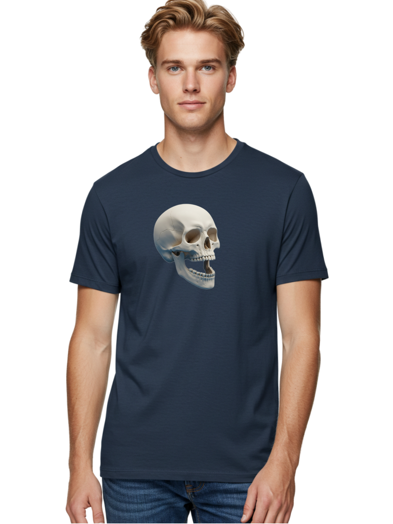 Human-Skull-1 Men'S Graphic Tee, 100% Cotton, Comfortable Casual Summer Wear, Machine Washable, Human Skull, Skeletal Head, Anatomy, Bones, Teeth, Jawbone, Scientific Illustration, Medical Art, 3D Rendering, Detailed Model Bad204 20