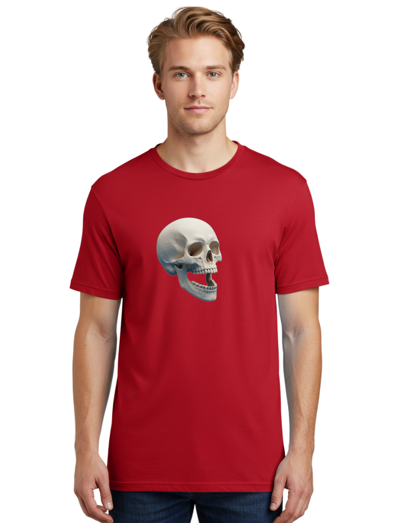 Human-Skull-1 Men'S Graphic Tee, 100% Cotton, Comfortable Casual Summer Wear, Machine Washable, Human Skull, Skeletal Head, Anatomy, Bones, Teeth, Jawbone, Scientific Illustration, Medical Art, 3D Rendering, Detailed Model Bad204 27