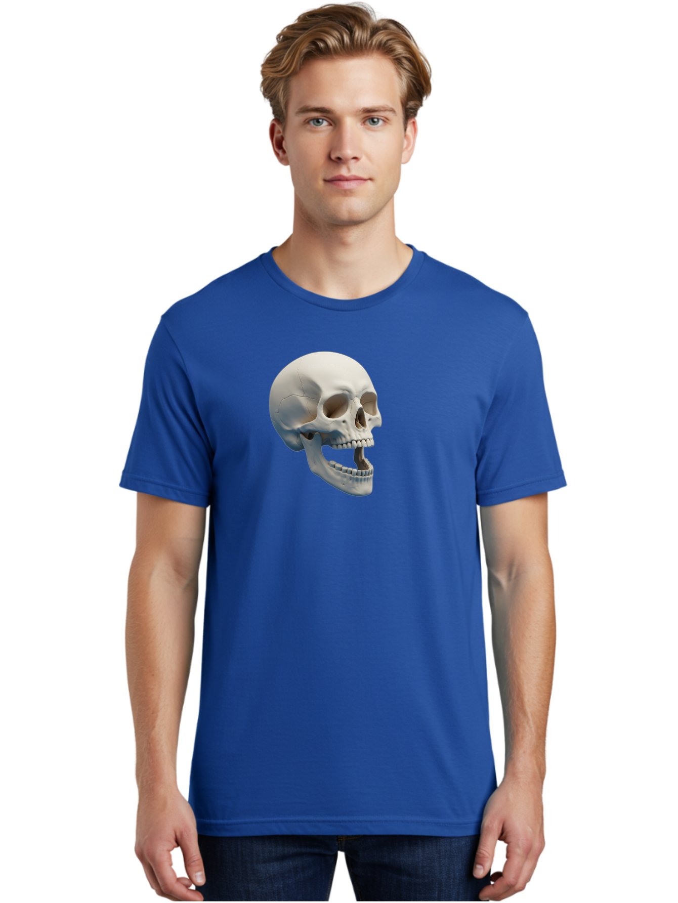 Human-Skull-1 Men'S Graphic Tee, 100% Cotton, Comfortable Casual Summer Wear, Machine Washable, Human Skull, Skeletal Head, Anatomy, Bones, Teeth, Jawbone, Scientific Illustration, Medical Art, 3D Rendering, Detailed Model Bad204 28