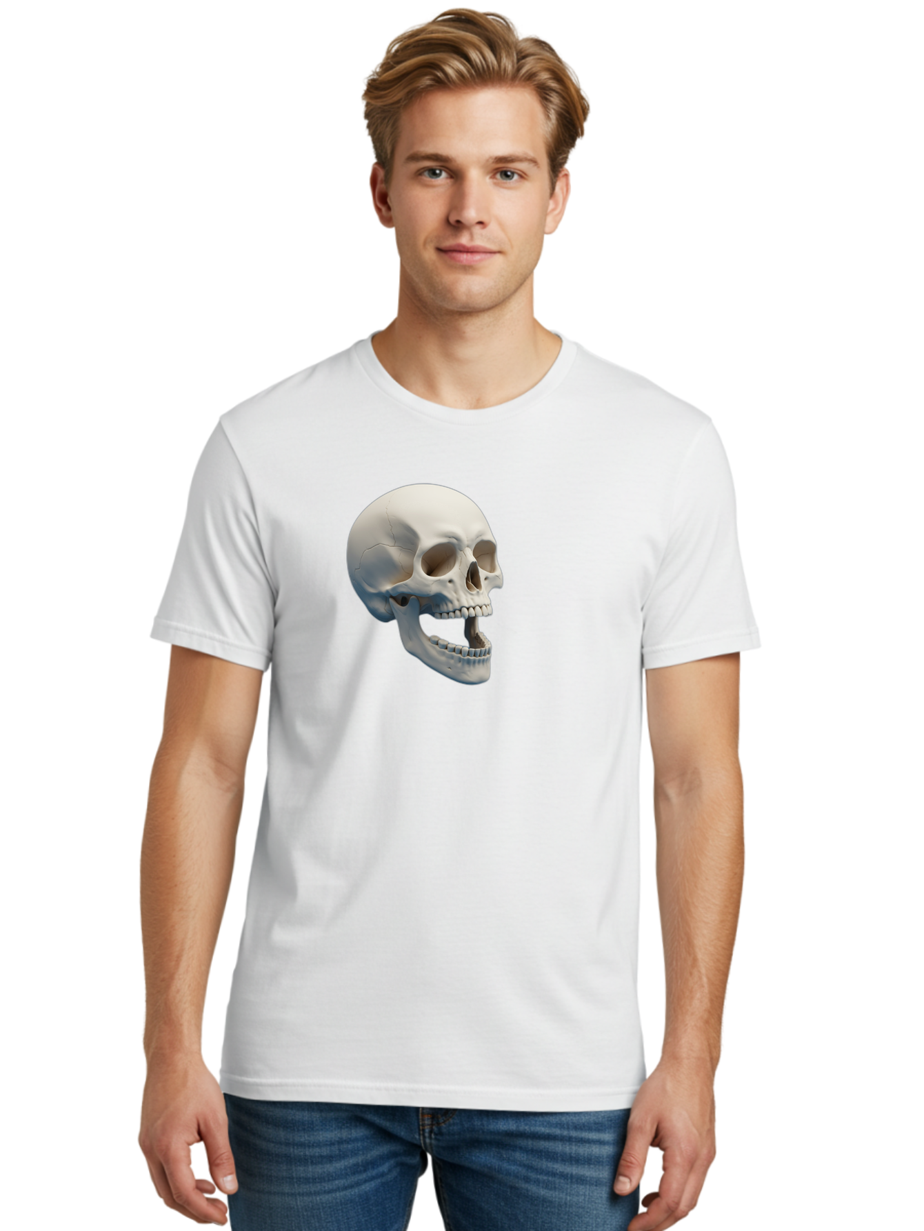 Human-Skull-1 Men'S Graphic Tee, 100% Cotton, Comfortable Casual Summer Wear, Machine Washable, Human Skull, Skeletal Head, Anatomy, Bones, Teeth, Jawbone, Scientific Illustration, Medical Art, 3D Rendering, Detailed Model Bad204 29