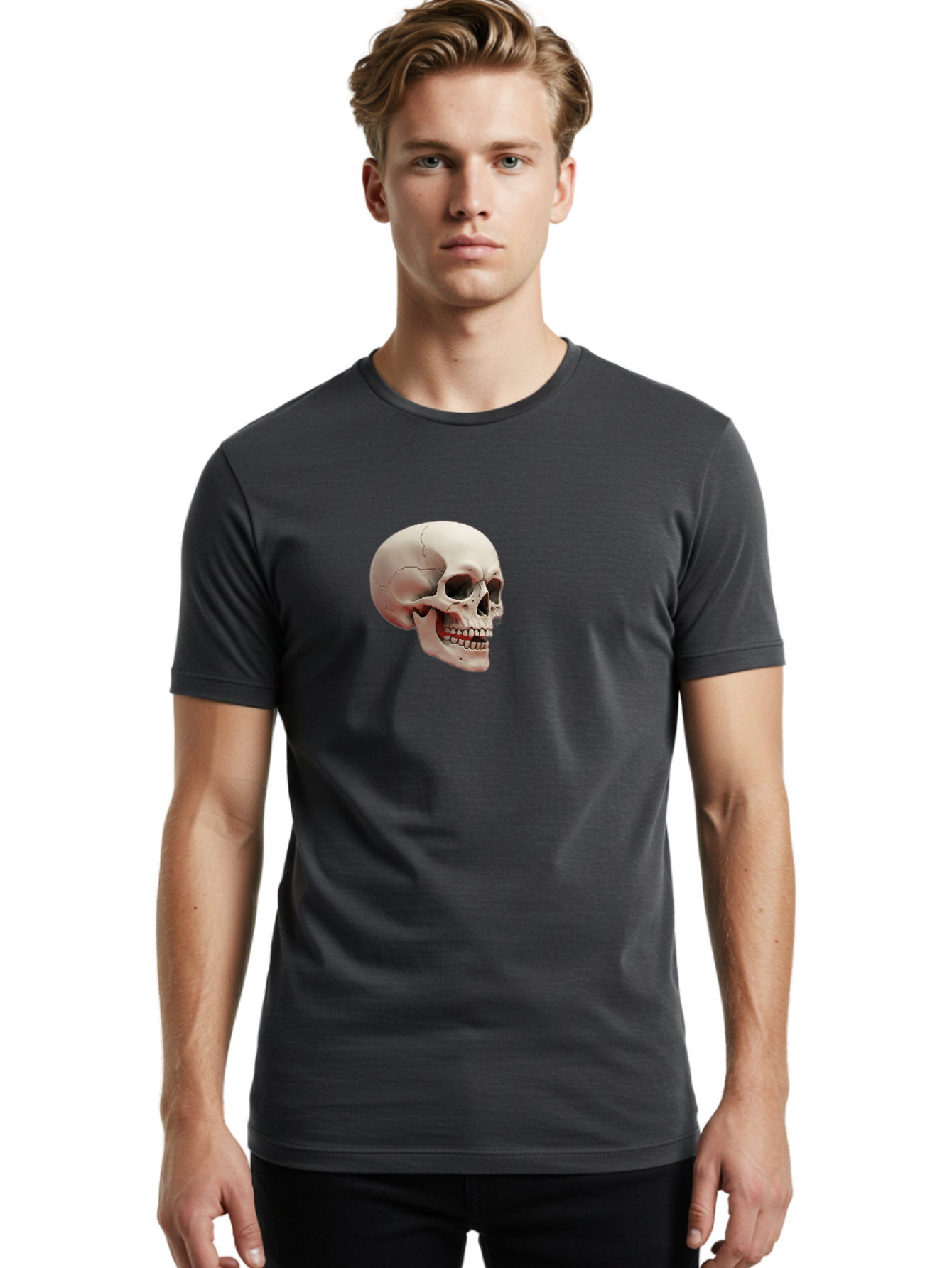 Human-Skull Men'S Graphic Tee, 100% Cotton, Comfortable Casual Summer Wear, Machine Washable, Human Skull, Skeletal Head, Anatomy, Bone Structure, Dental Anatomy, Forensic Science, Medical Education, Death Symbol, Gothic Art Bad205 18