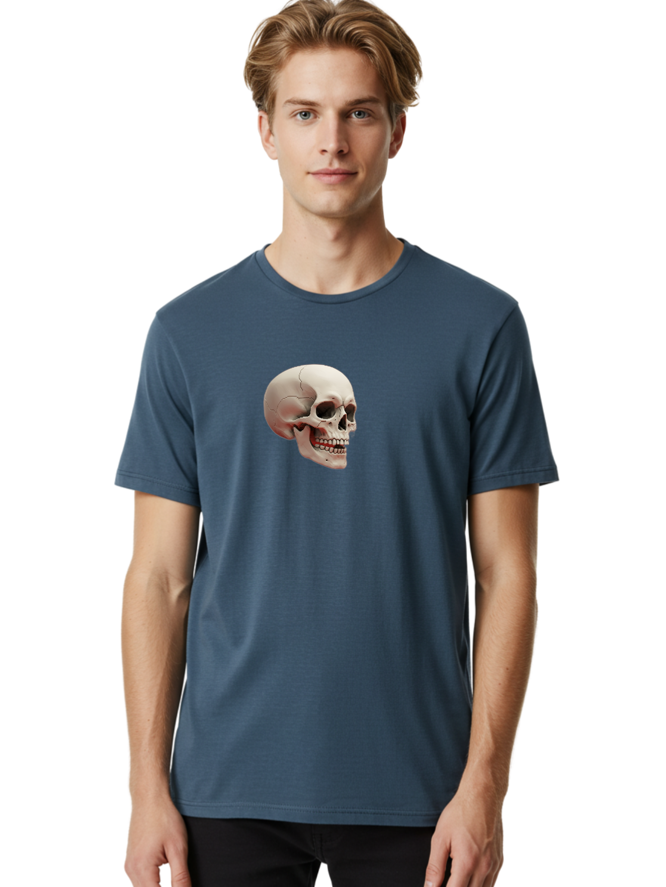 Human-Skull Men'S Graphic Tee, 100% Cotton, Comfortable Casual Summer Wear, Machine Washable, Human Skull, Skeletal Head, Anatomy, Bone Structure, Dental Anatomy, Forensic Science, Medical Education, Death Symbol, Gothic Art Bad205 27