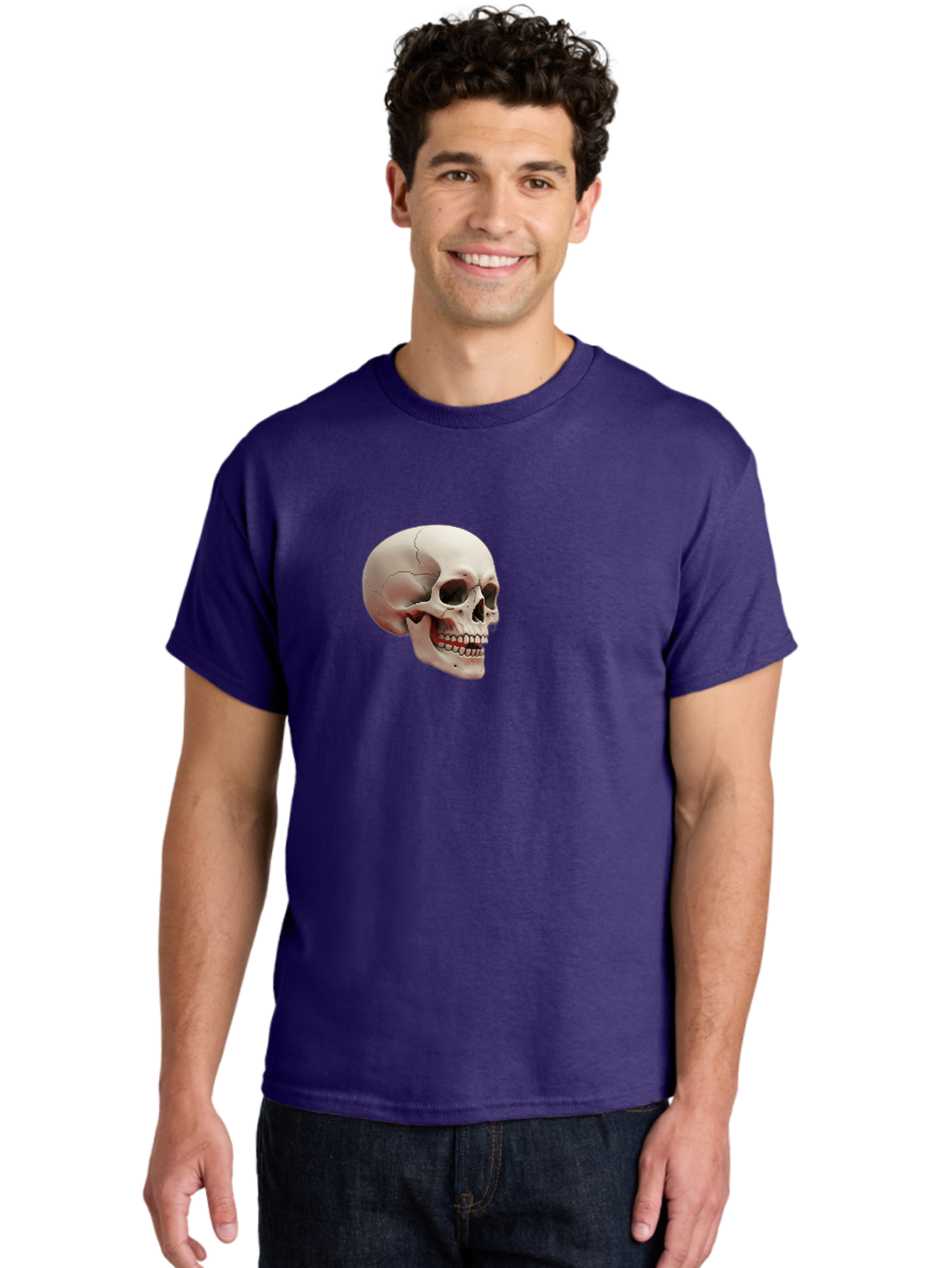 Human-Skull Men'S Graphic Tee, 100% Cotton, Comfortable Casual Summer Wear, Machine Washable, Human Skull, Skeletal Head, Anatomy, Bone Structure, Dental Anatomy, Forensic Science, Medical Education, Death Symbol, Gothic Art Bad205 28