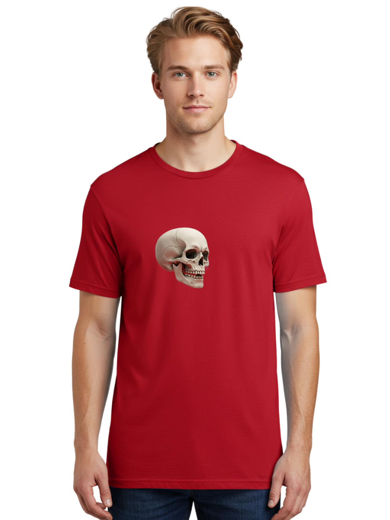 Human-Skull Men'S Graphic Tee, 100% Cotton, Comfortable Casual Summer Wear, Machine Washable, Human Skull, Skeletal Head, Anatomy, Bone Structure, Dental Anatomy, Forensic Science, Medical Education, Death Symbol, Gothic Art Bad205 24