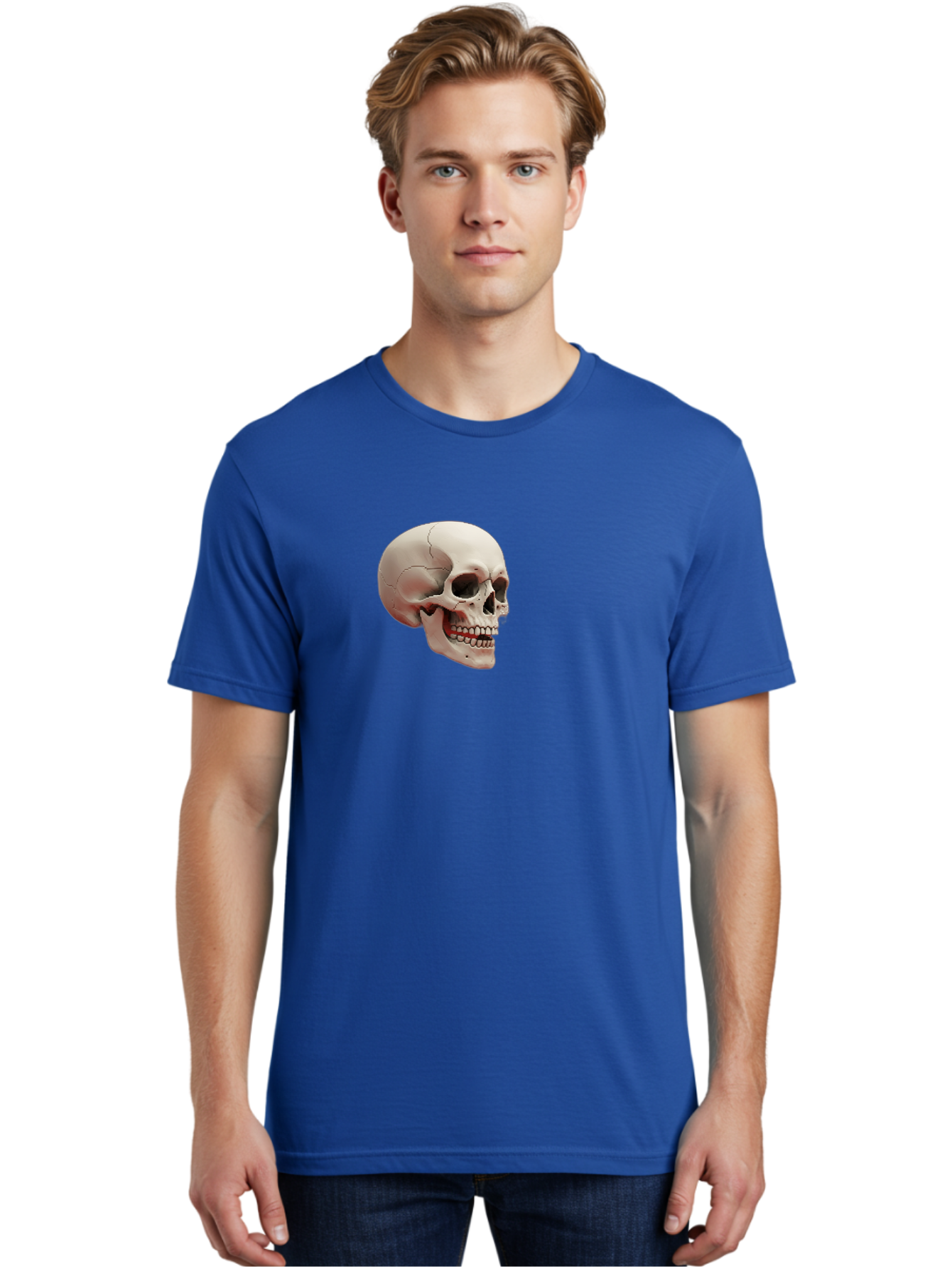 Human-Skull Men'S Graphic Tee, 100% Cotton, Comfortable Casual Summer Wear, Machine Washable, Human Skull, Skeletal Head, Anatomy, Bone Structure, Dental Anatomy, Forensic Science, Medical Education, Death Symbol, Gothic Art Bad205 16