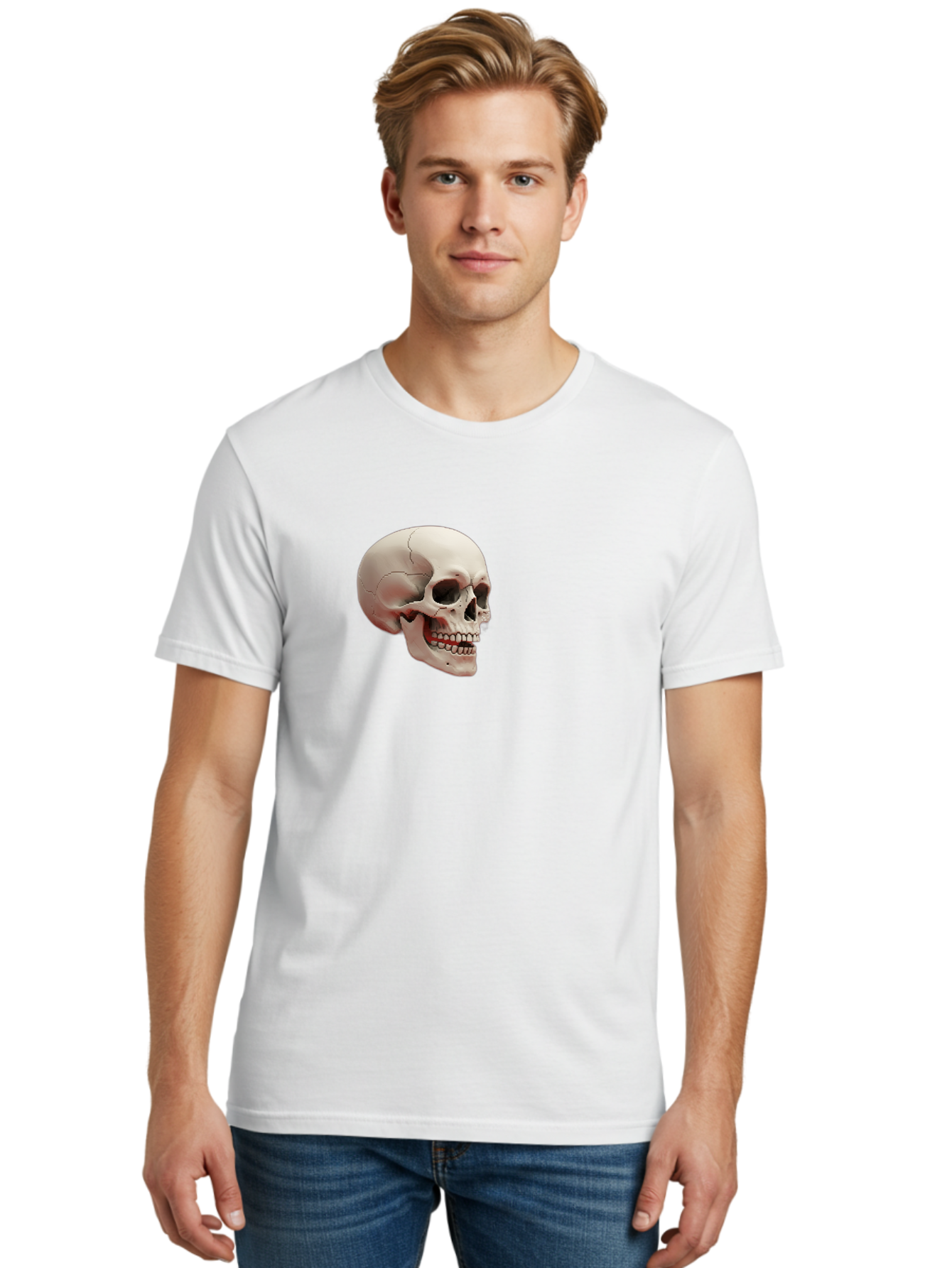 Human-Skull Men'S Graphic Tee, 100% Cotton, Comfortable Casual Summer Wear, Machine Washable, Human Skull, Skeletal Head, Anatomy, Bone Structure, Dental Anatomy, Forensic Science, Medical Education, Death Symbol, Gothic Art Bad205 20