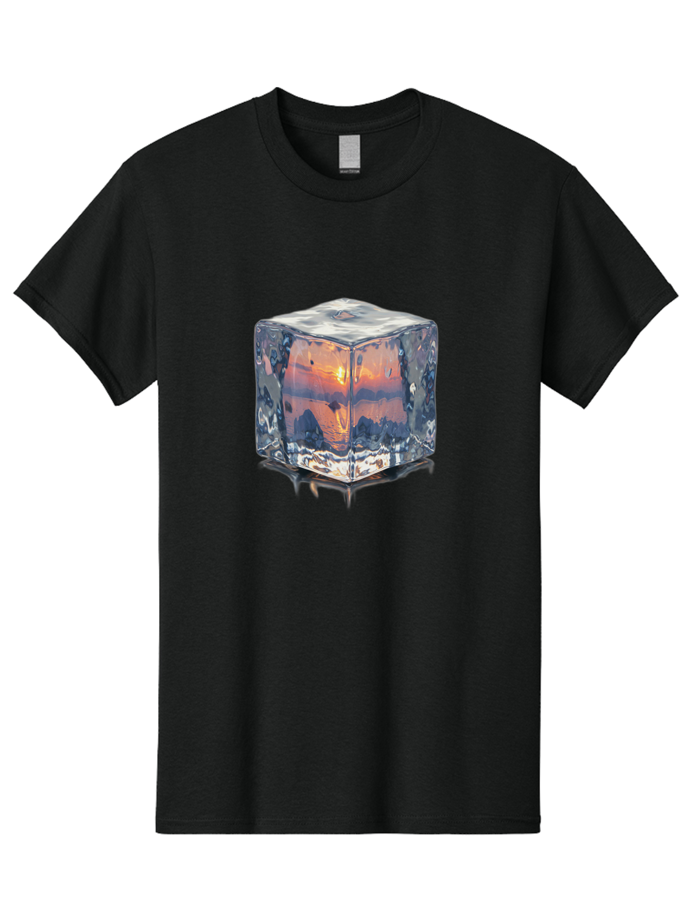 Ice-Cube-Sunset Men'S Graphic Tee, 100% Cotton, Comfortable Casual Summer Wear, Machine Washable, Ice Cube, Sunset Reflection, Ocean View, Rocky Landscape, Vibrant Orange, Cool Glass, Dramatic Scenery, Serene Atmosphere, Frozen Moment Bad207 3