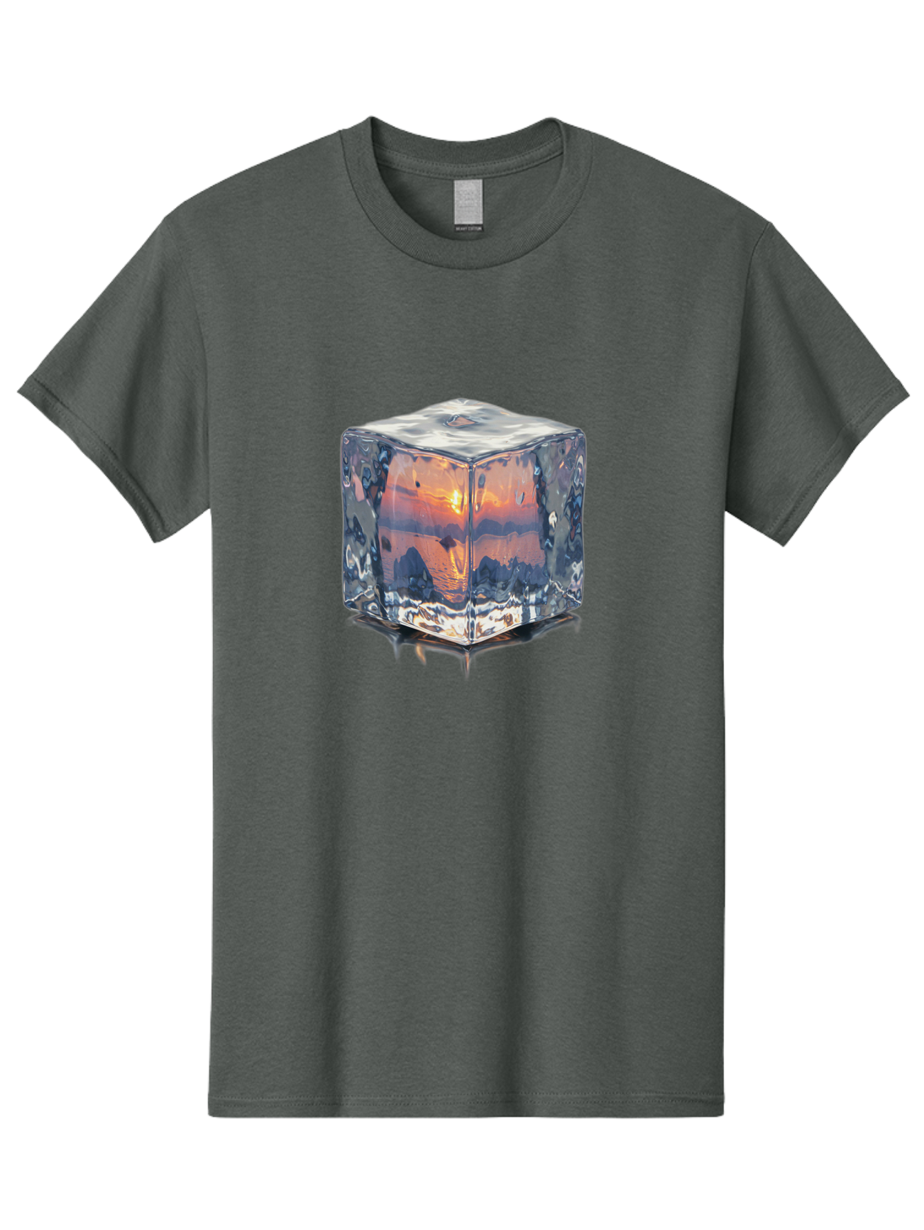 Ice-Cube-Sunset Men'S Graphic Tee, 100% Cotton, Comfortable Casual Summer Wear, Machine Washable, Ice Cube, Sunset Reflection, Ocean View, Rocky Landscape, Vibrant Orange, Cool Glass, Dramatic Scenery, Serene Atmosphere, Frozen Moment Bad207 4