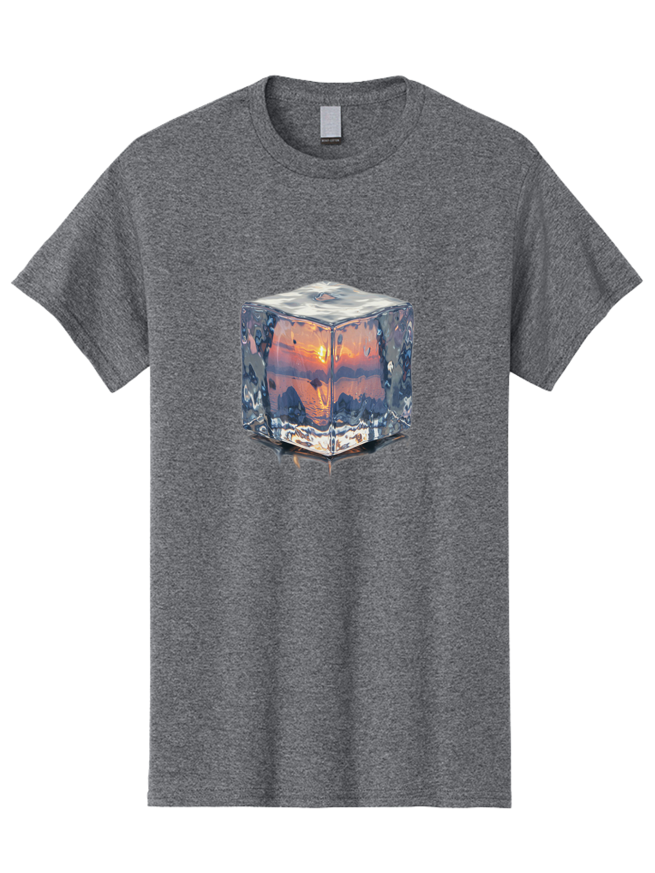 Ice-Cube-Sunset Men'S Graphic Tee, 100% Cotton, Comfortable Casual Summer Wear, Machine Washable, Ice Cube, Sunset Reflection, Ocean View, Rocky Landscape, Vibrant Orange, Cool Glass, Dramatic Scenery, Serene Atmosphere, Frozen Moment Bad207 5